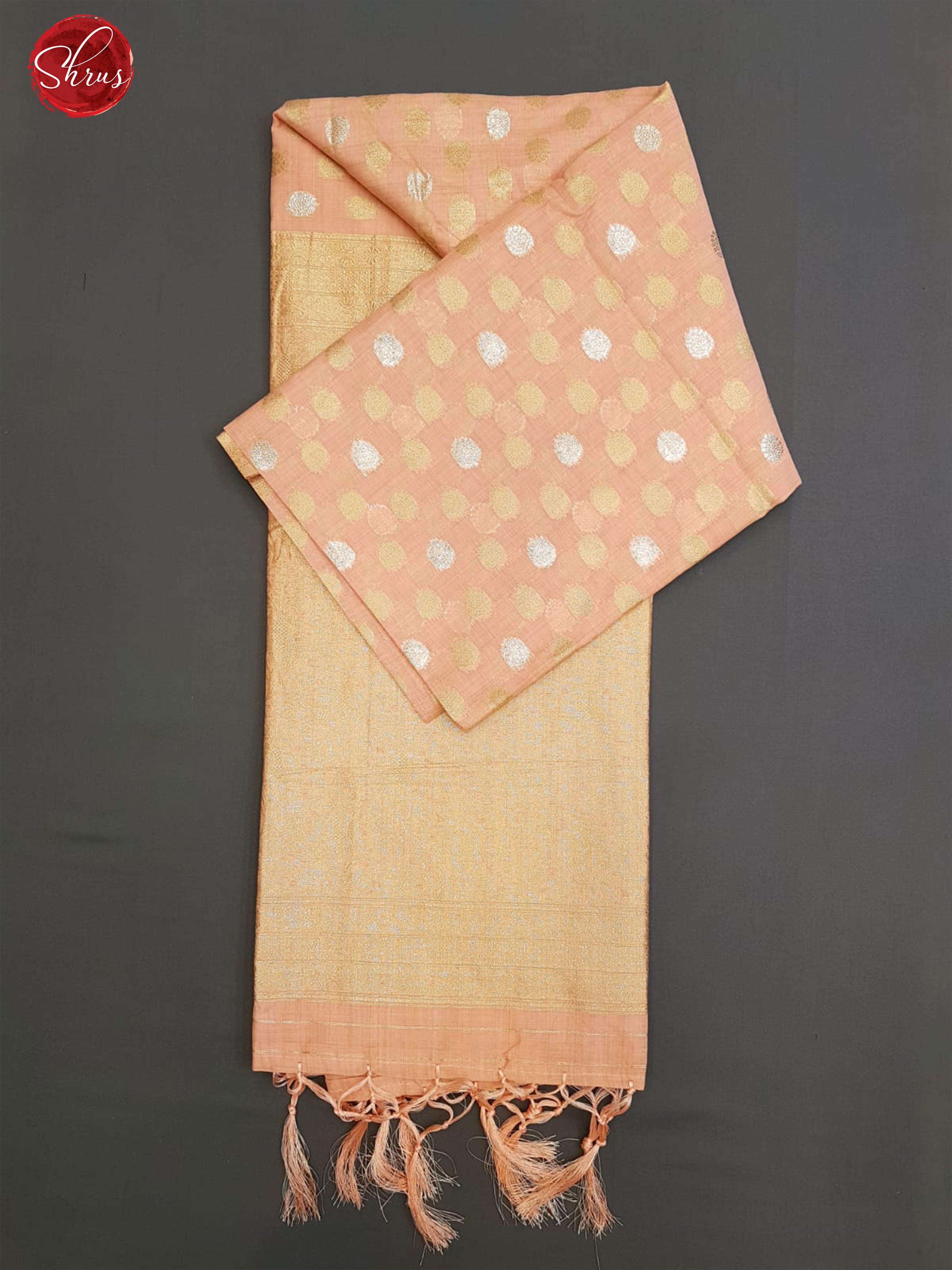 Peachish Pink(Single Tone)- Semi Banarasi with zari woven buttas on the body & Zari Border - Shop on ShrusEternity.com