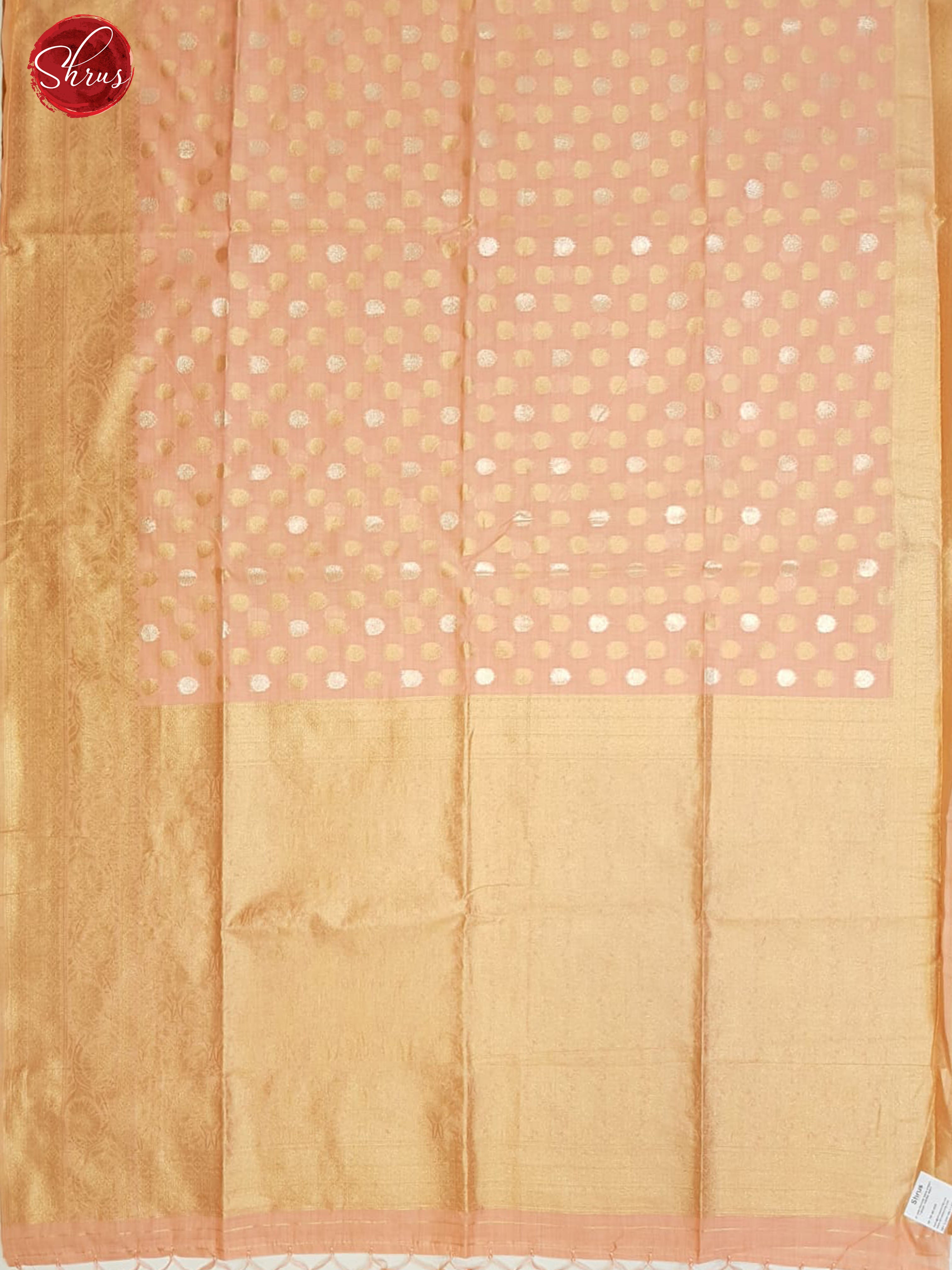 Peachish Pink(Single Tone)- Semi Banarasi with zari woven buttas on the body & Zari Border - Shop on ShrusEternity.com