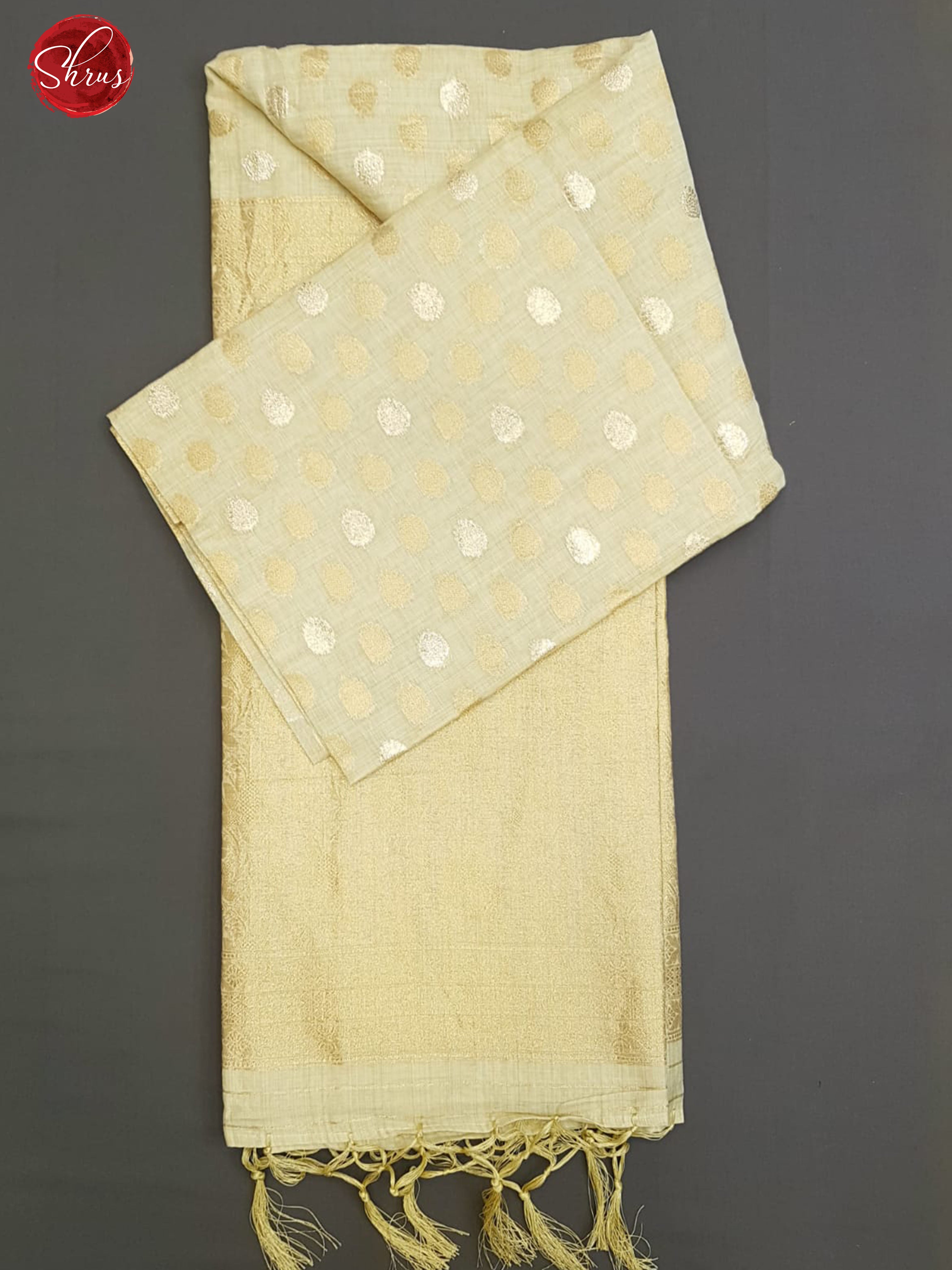 Beige(Single Tone)- Semi Banarasi with gold, silver zari buttas on the body & Zari Border - Shop on ShrusEternity.com