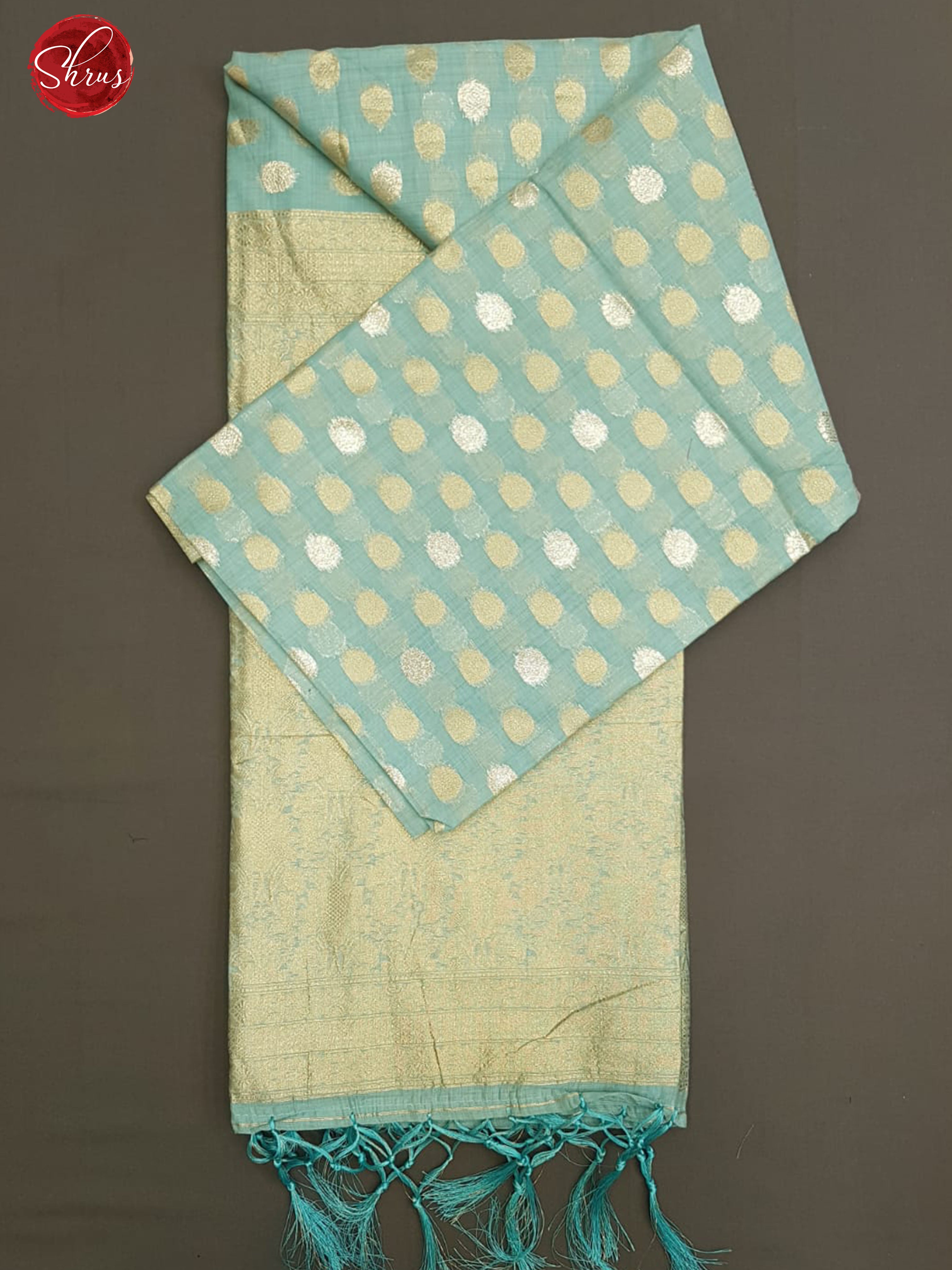 Blue(Single Tone)- Semi Banarasi with gold, silver zari buttas on the body & Zari Border - Shop on ShrusEternity.com