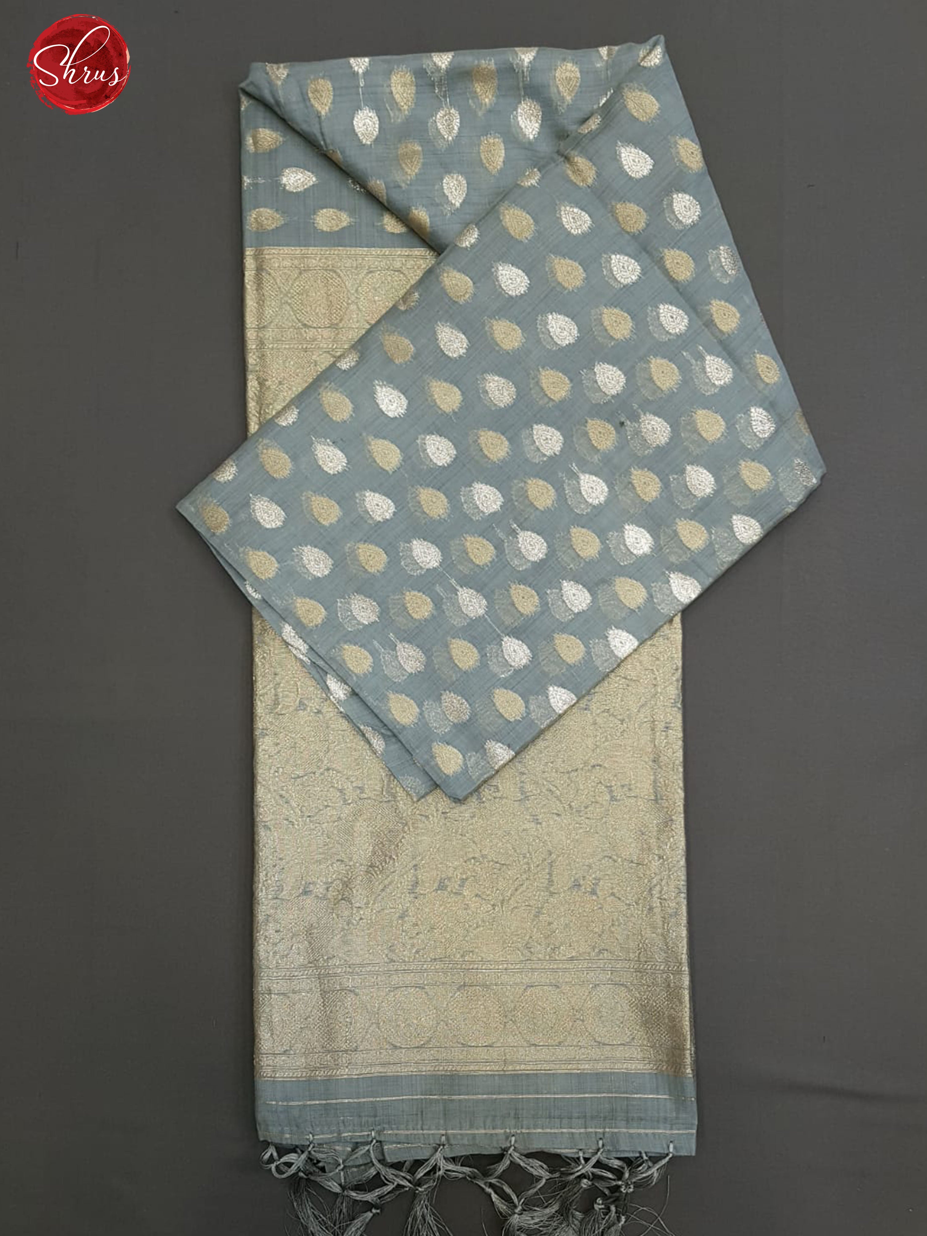 Grey(Single Tone)- Semi Banarasi with gold, silver zari buttas on the Body & Zari order - Shop on ShrusEternity.com