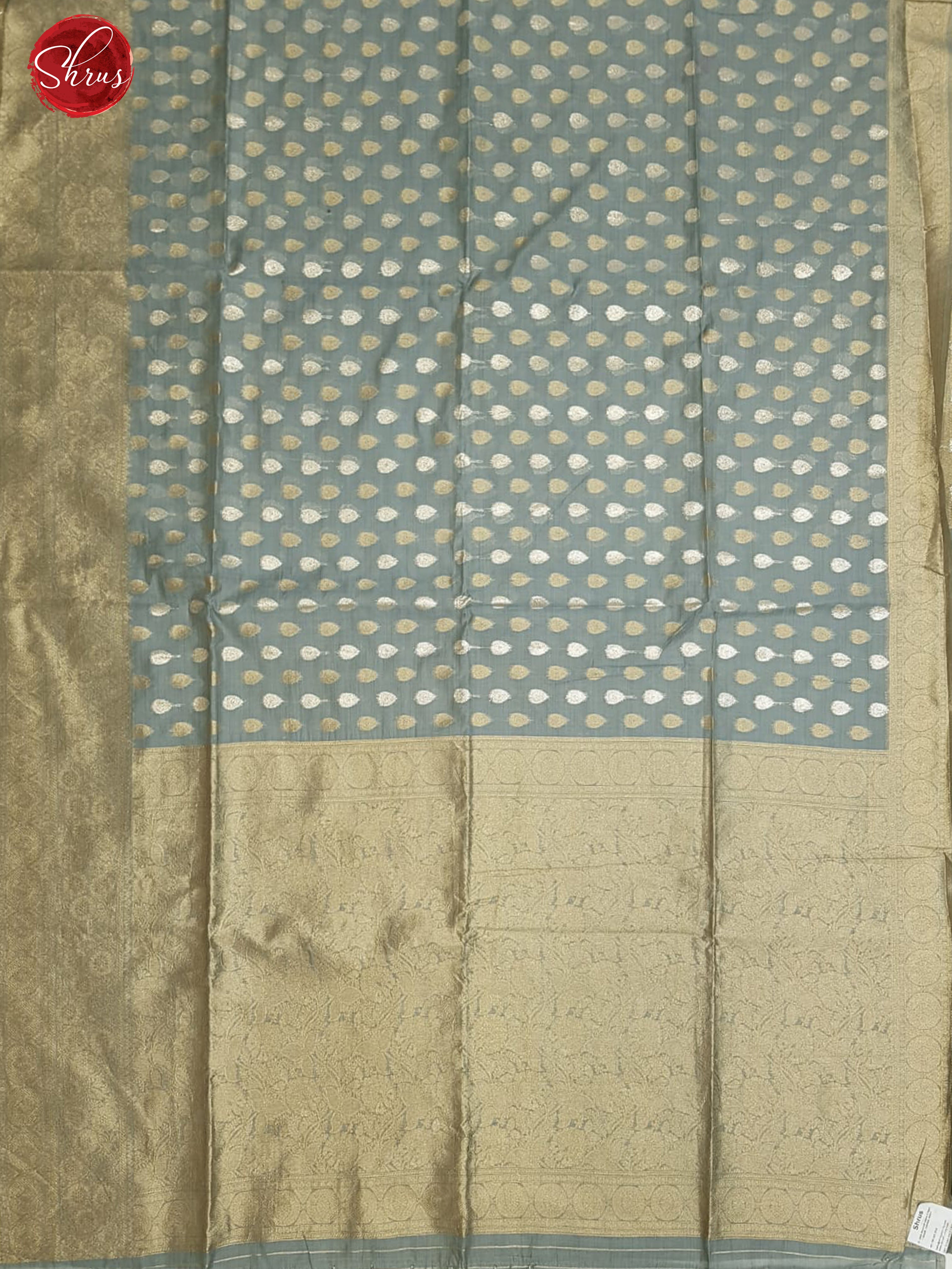 Grey(Single Tone)- Semi Banarasi with gold, silver zari buttas on the Body & Zari order - Shop on ShrusEternity.com