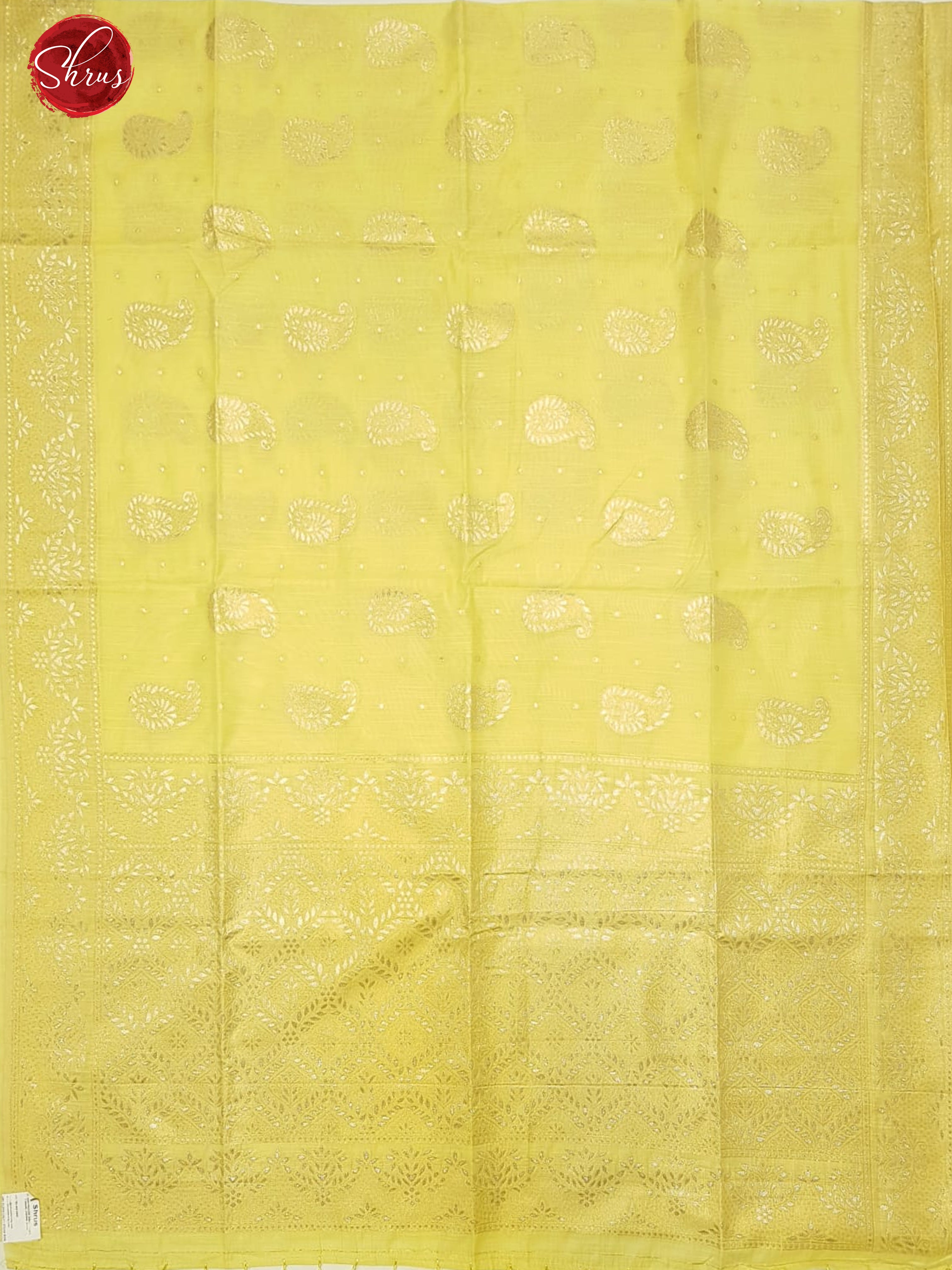 Yellow(Single Tone)-Art Linen with zari woven paisleys motifs on the body &Zari Border - Shop on ShrusEternity.com