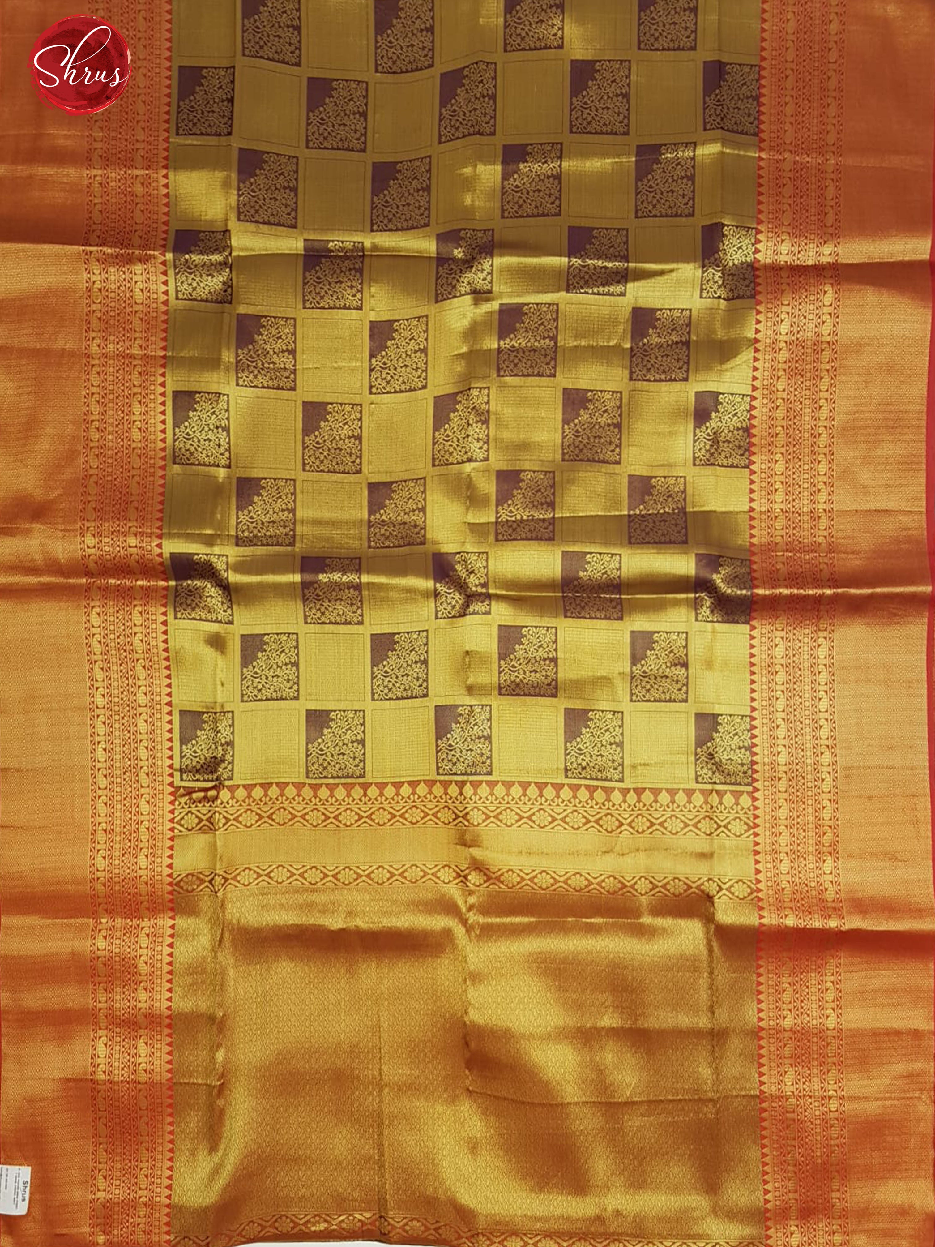 Gold & Red - Semi Kanchipuram Dola Silk with zari woven brocade on the body & Contrast Zari Border - Shop on ShrusEternity.com