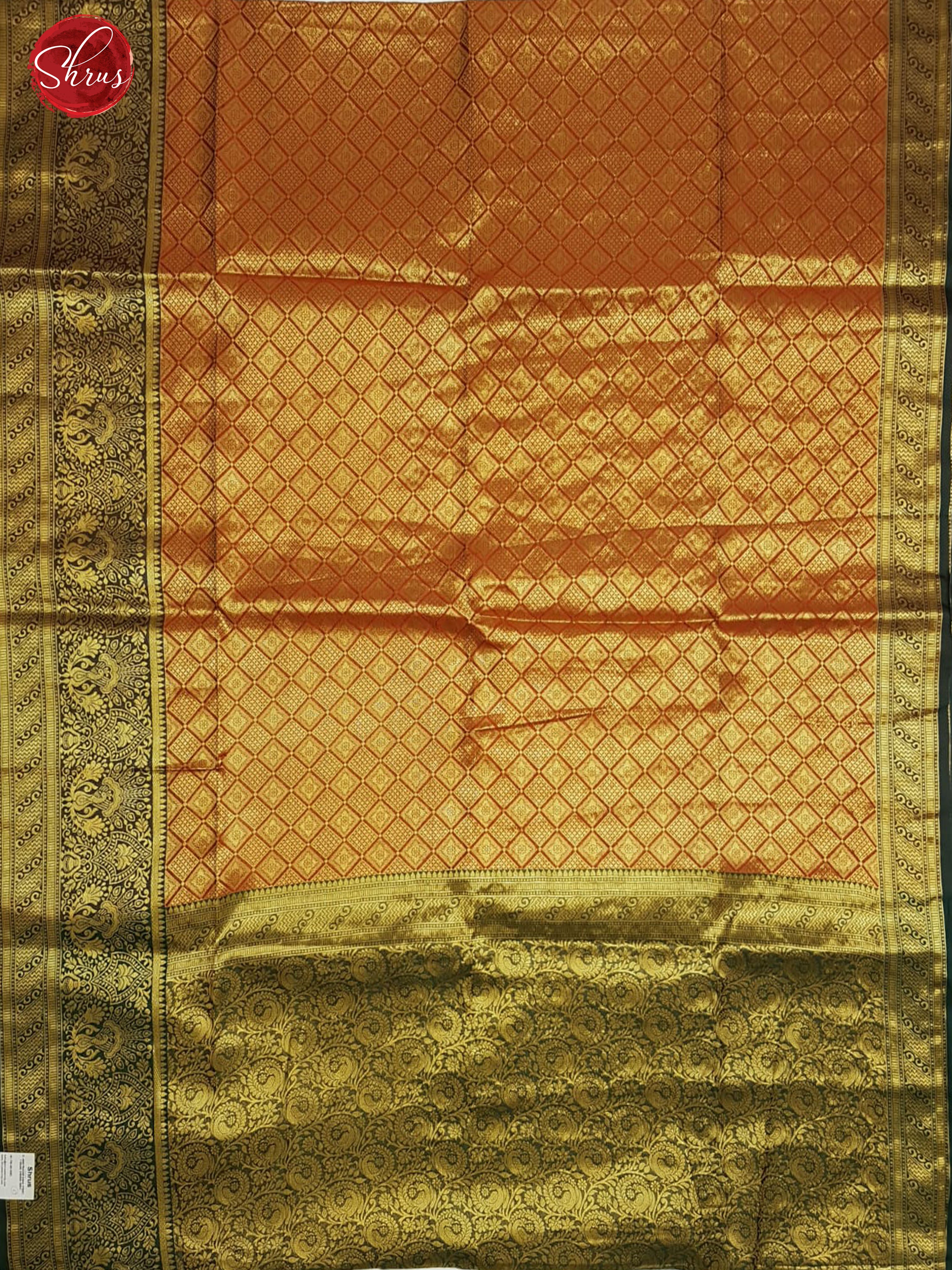 Red & Green- Semi Kanchipuram Dola Silk with zari woven brocade on the body & Contrast zari Border - Shop on ShrusEternity.com