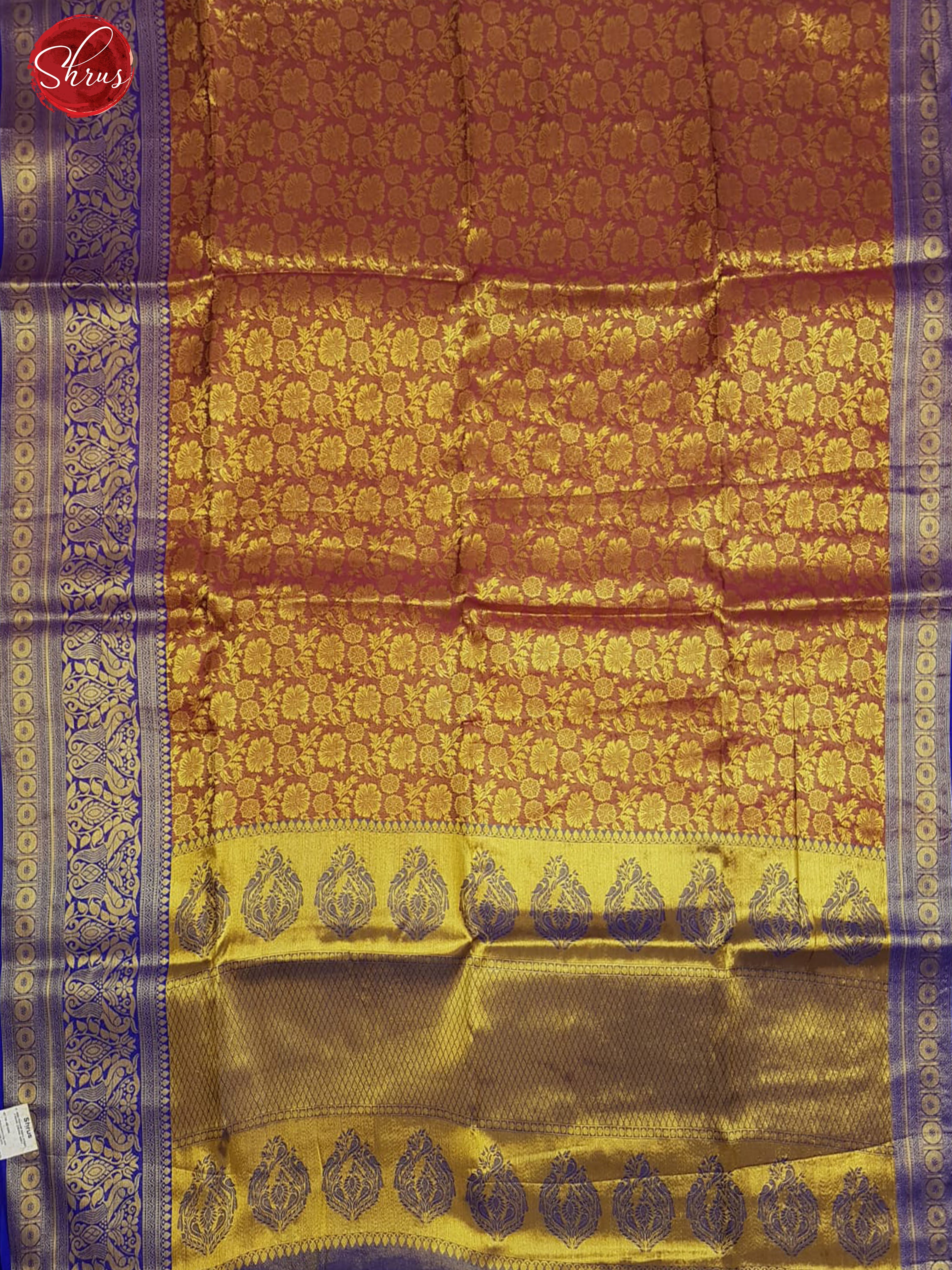 Majenta Pink & Blue - Semi Kanchipuram Silk with Zari woven floral brocade on the body & Contrast Zari Border - Shop on ShrusEternity.com