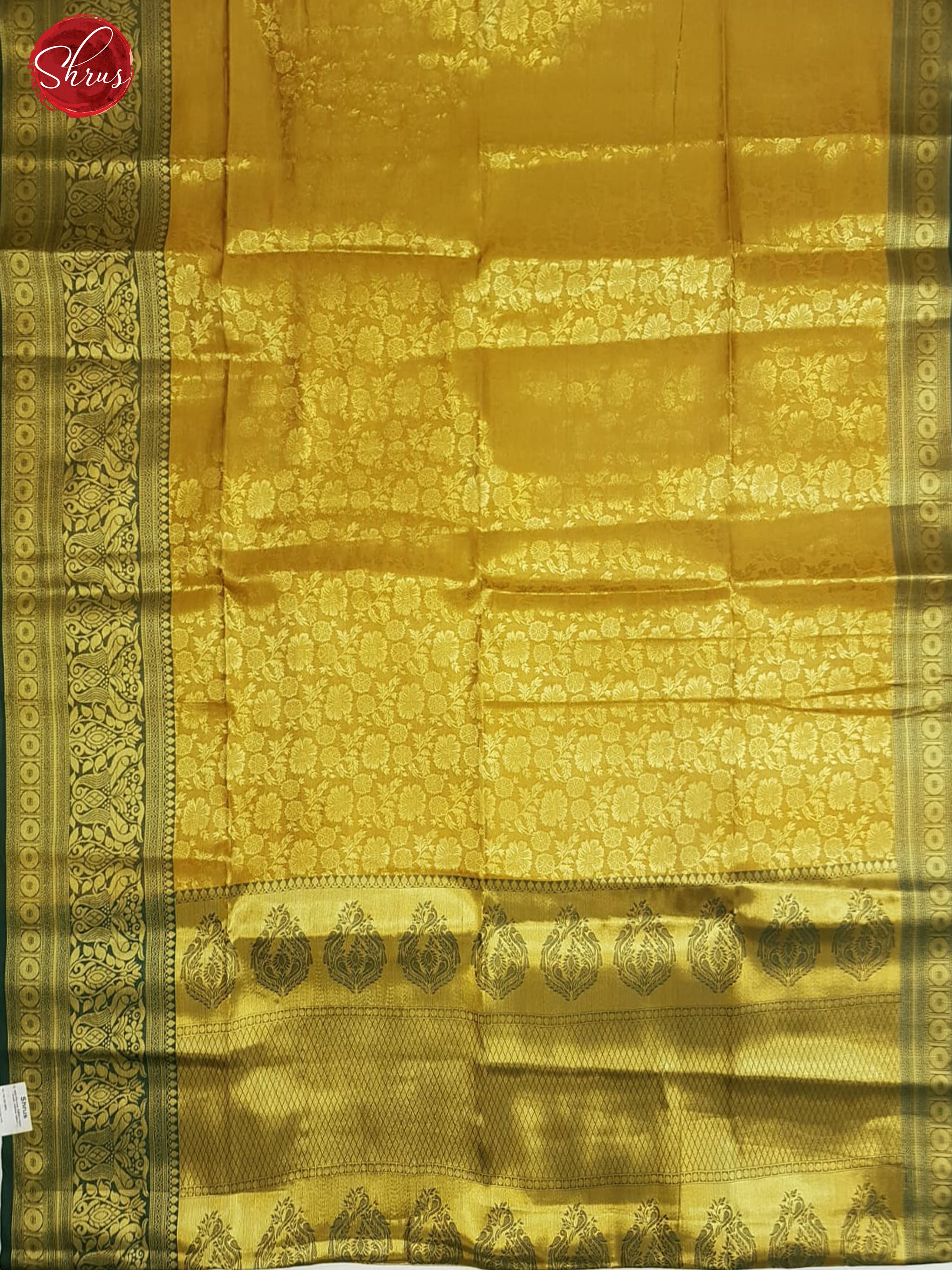 Mustard & Green - Semi Kanchipuram Dola Silk(Art Silk) with zari woven floral brocade on the body & Contrast Zari Border - Shop on ShrusEternity.com