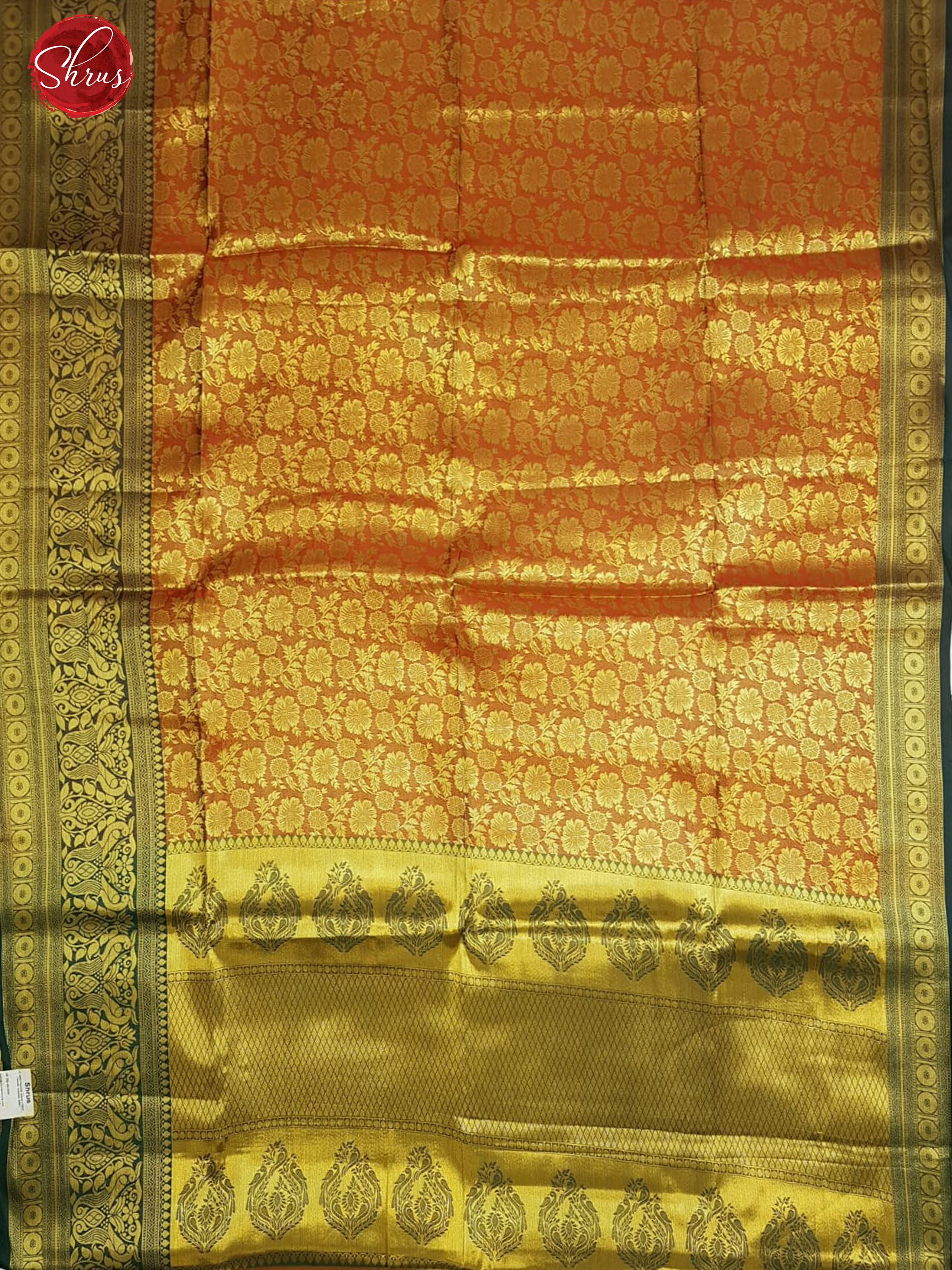 Red & Green - Semi Kanchipuram Dola Silk(Art Silk) with zari woven floral brocade on the body & Zari Border - Shop on ShrusEternity.com