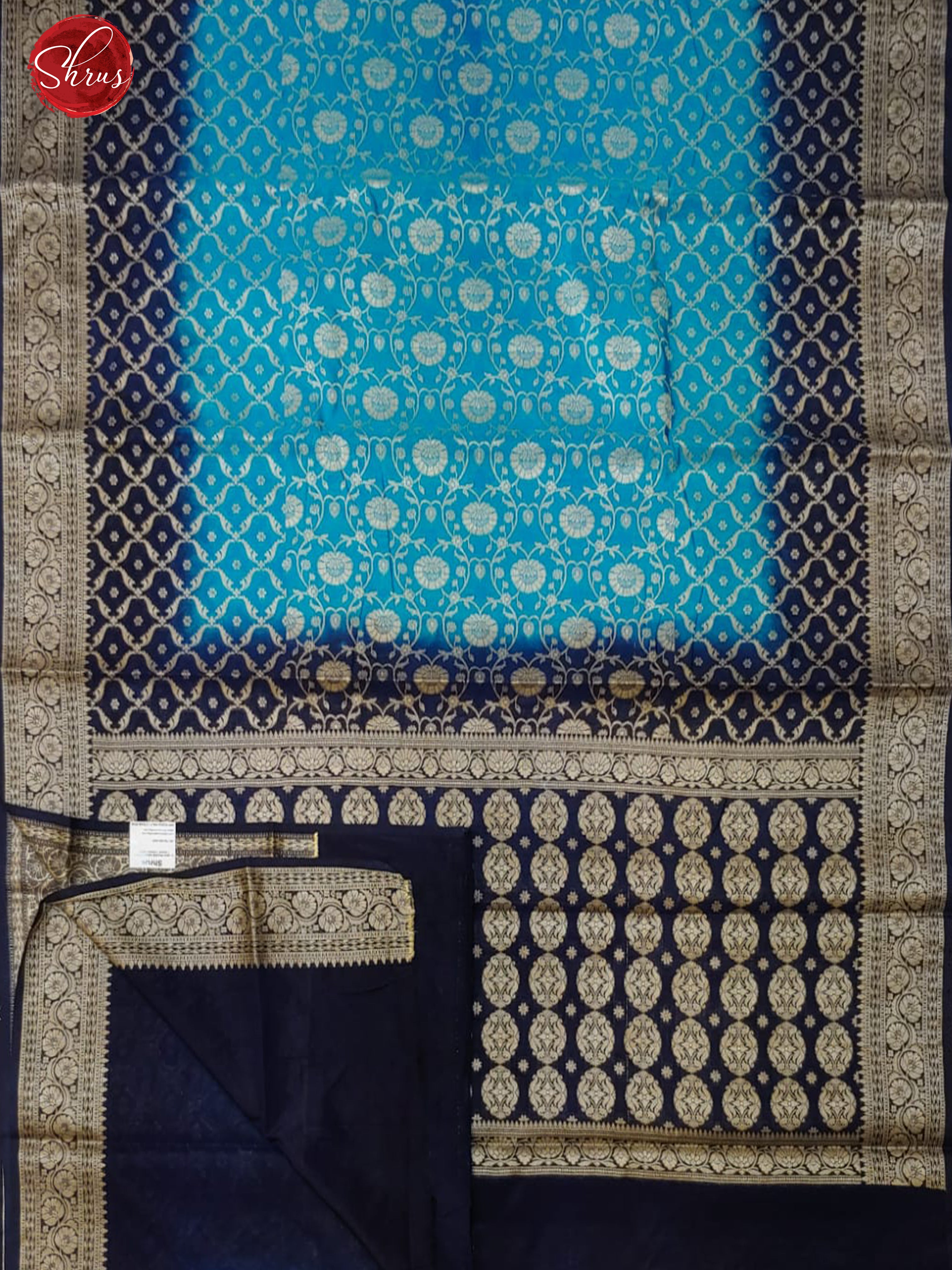 Teal & Navy Blue - Semi Banarasi with zari woven floral nestling brocade on the body & Contrast zari border - Shop on ShrusEternity.com