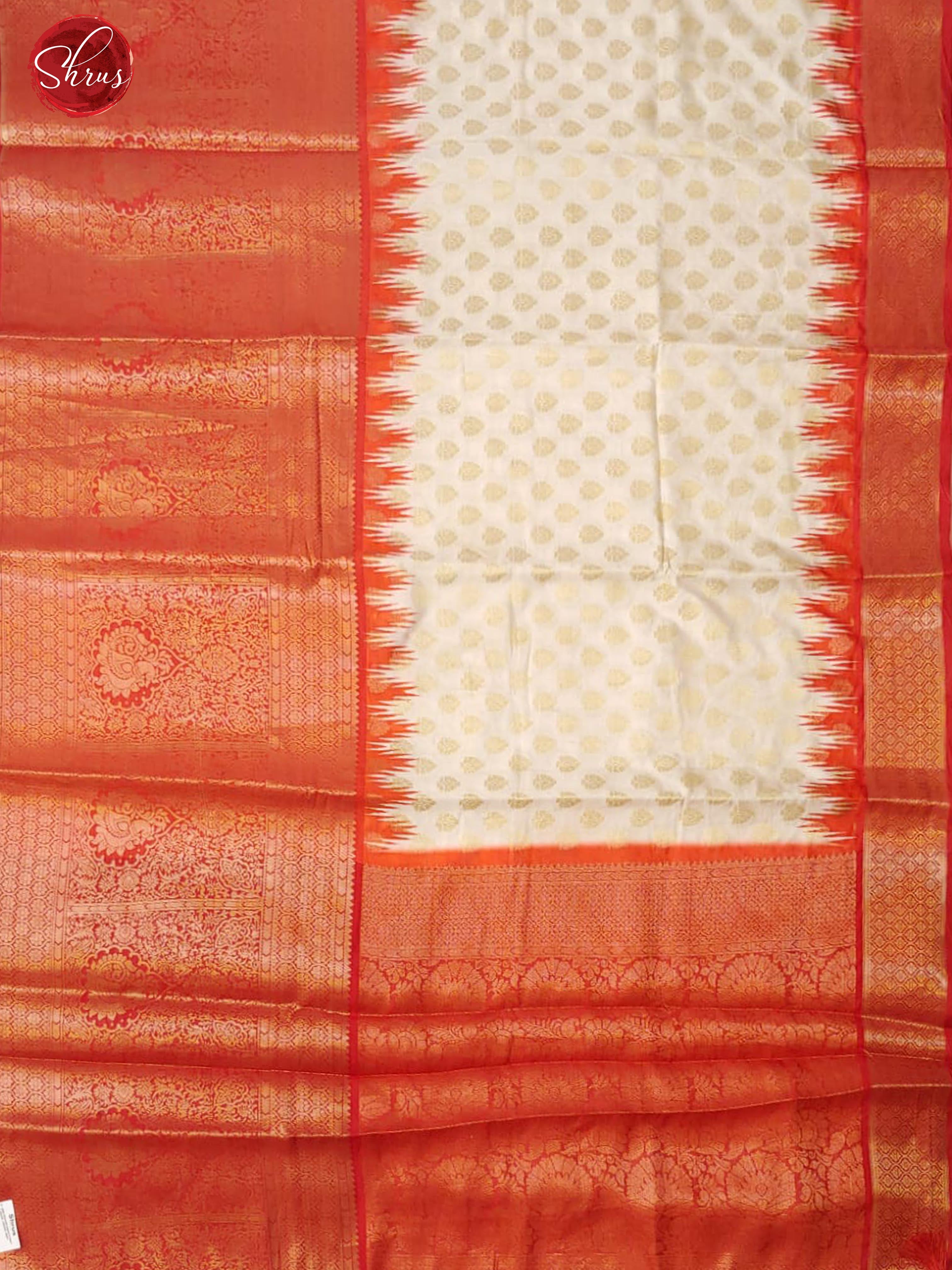 Cream & Red - Semi Dupion with zari woven floral motifs on the Body & Contrast Zari Border - Shop on ShrusEternity.com