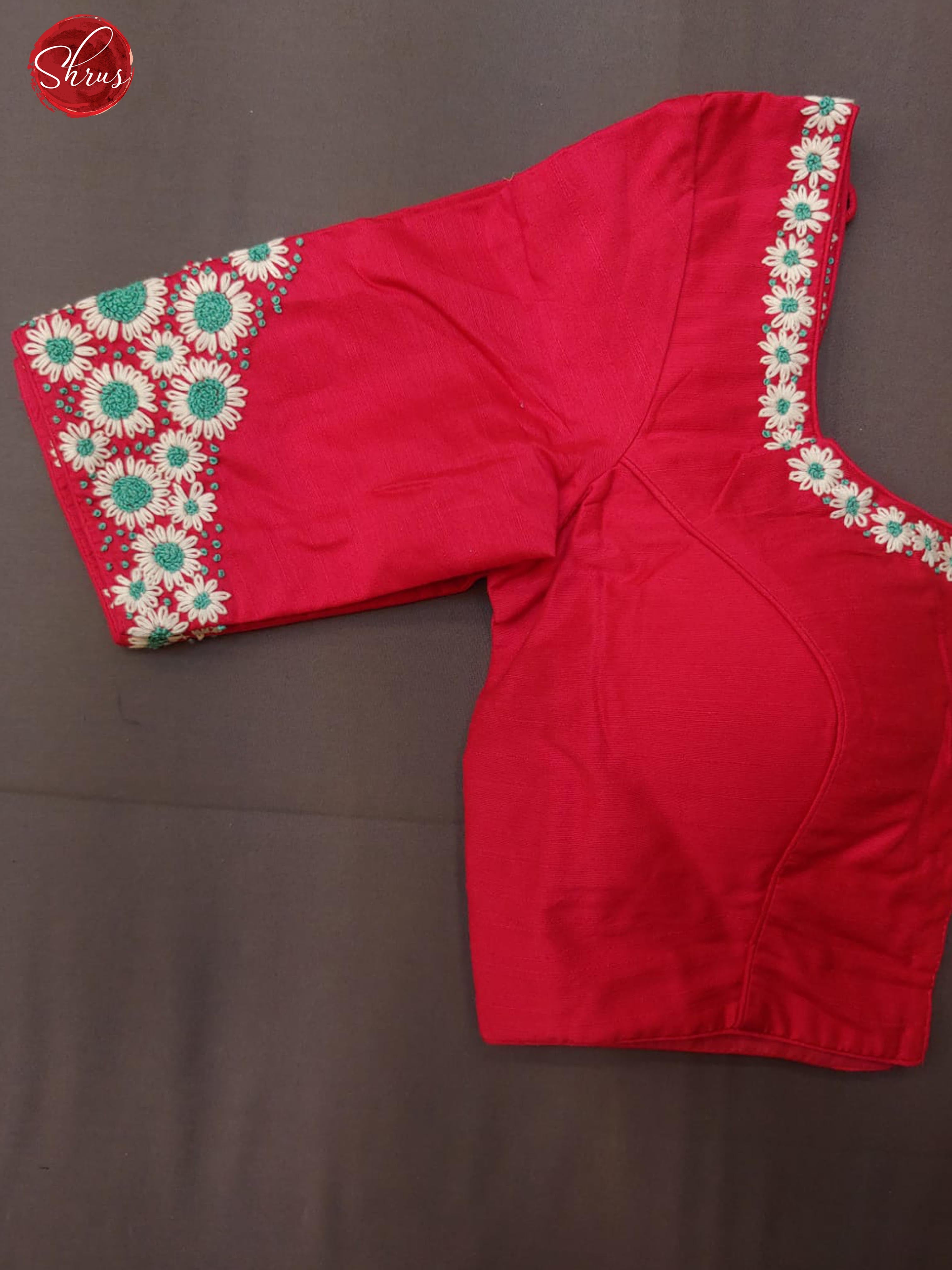 Red - Readymade embroidered floral Blouse with front hook, short sleeves , U shaped - neckline & Size - 34 - Shop on ShrusEternity.com