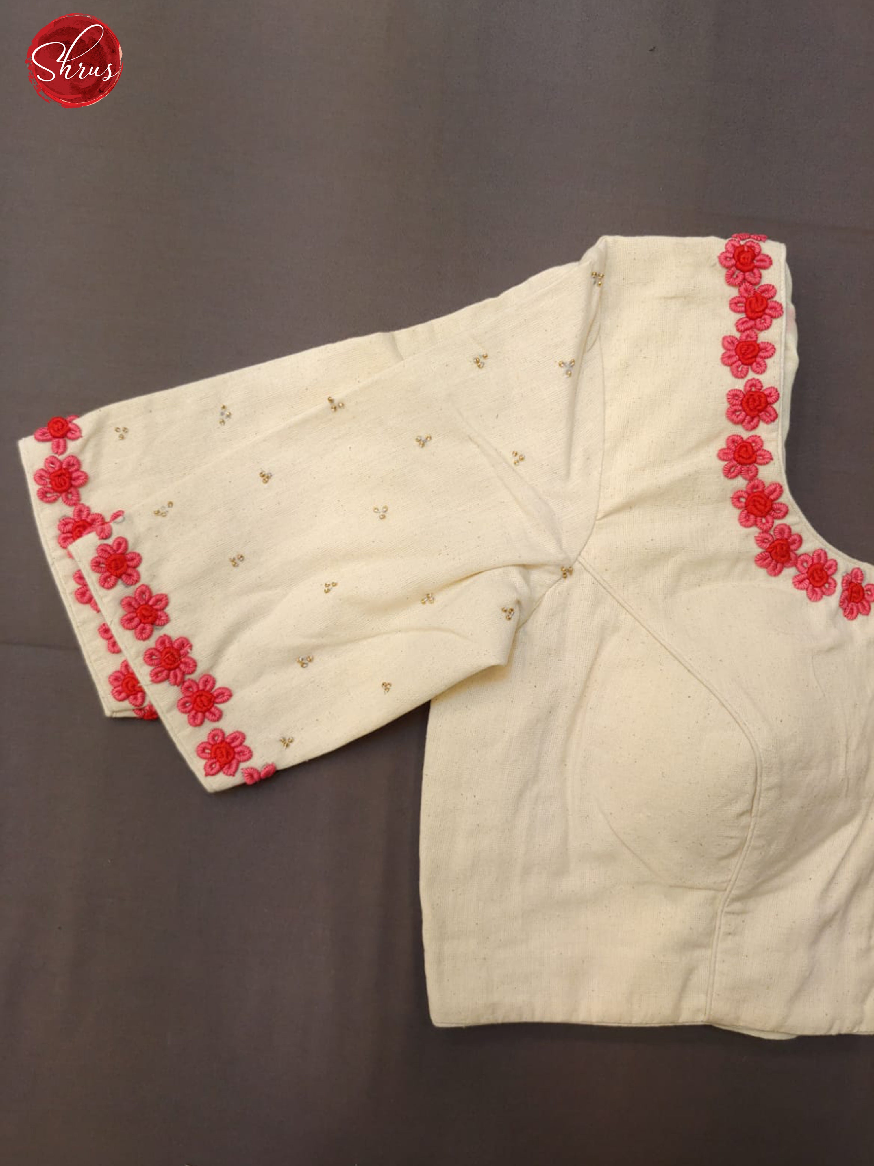 Cream - Readymade embroidered Blouse with front hook, short sleeves , boat- neckline & Size - 34 - Shop on ShrusEternity.com