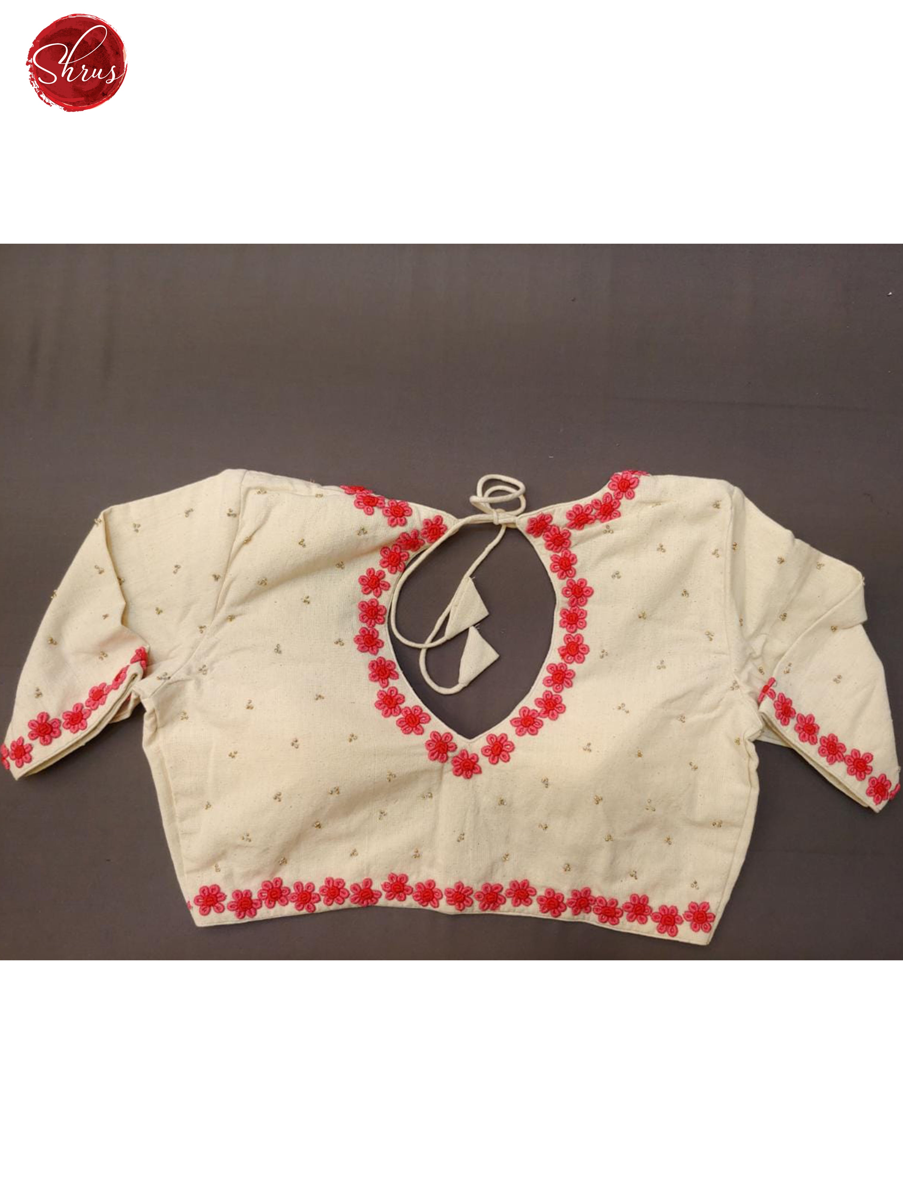 Cream - Readymade embroidered Blouse with front hook, short sleeves , boat- neckline & Size - 34 - Shop on ShrusEternity.com