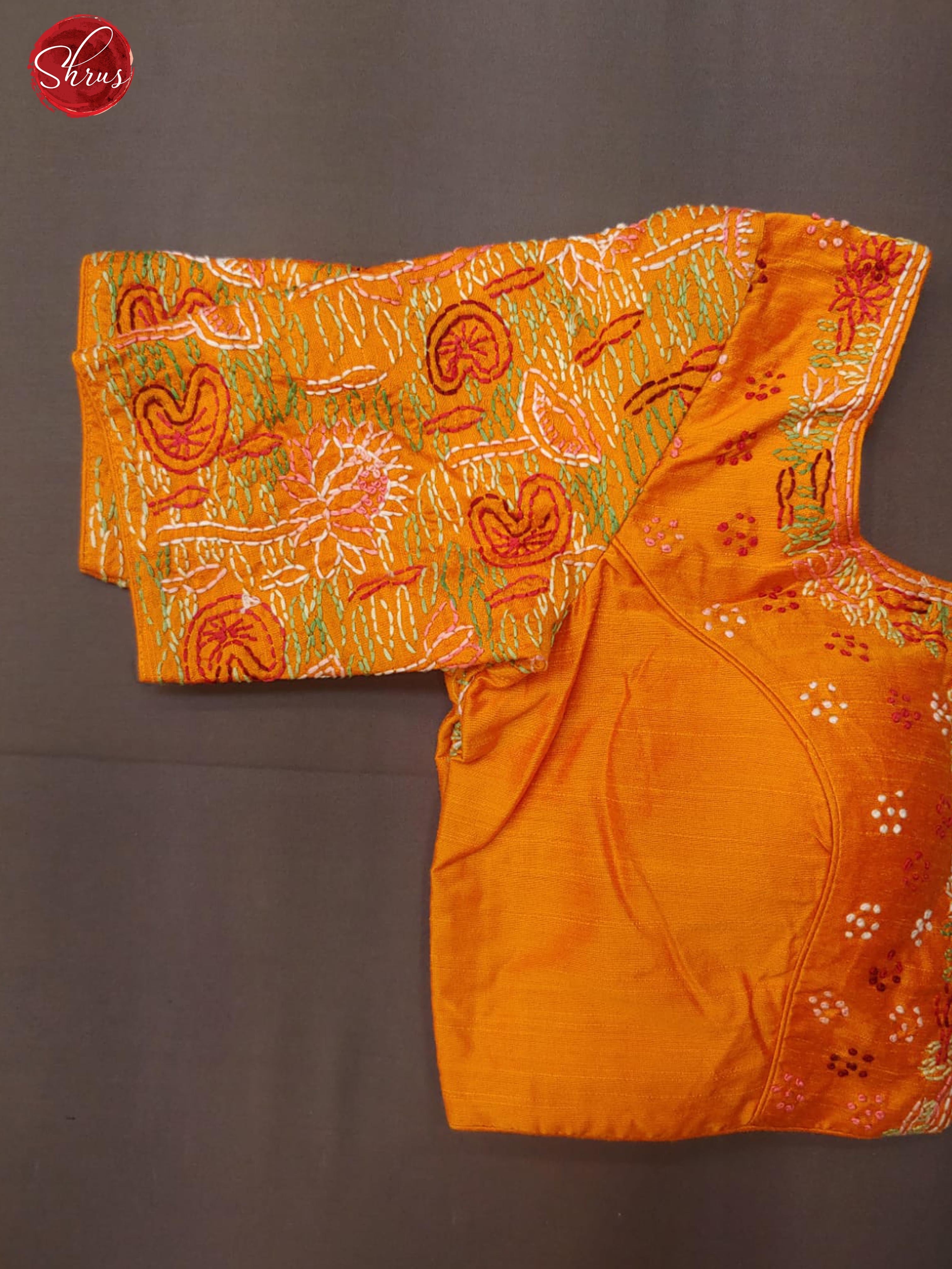 Orange - Readymade Blouse with Chikankari embroidery ,front hook, short sleeves and has a U-shape neckline & Size -38. - Shop on ShrusEternity.com