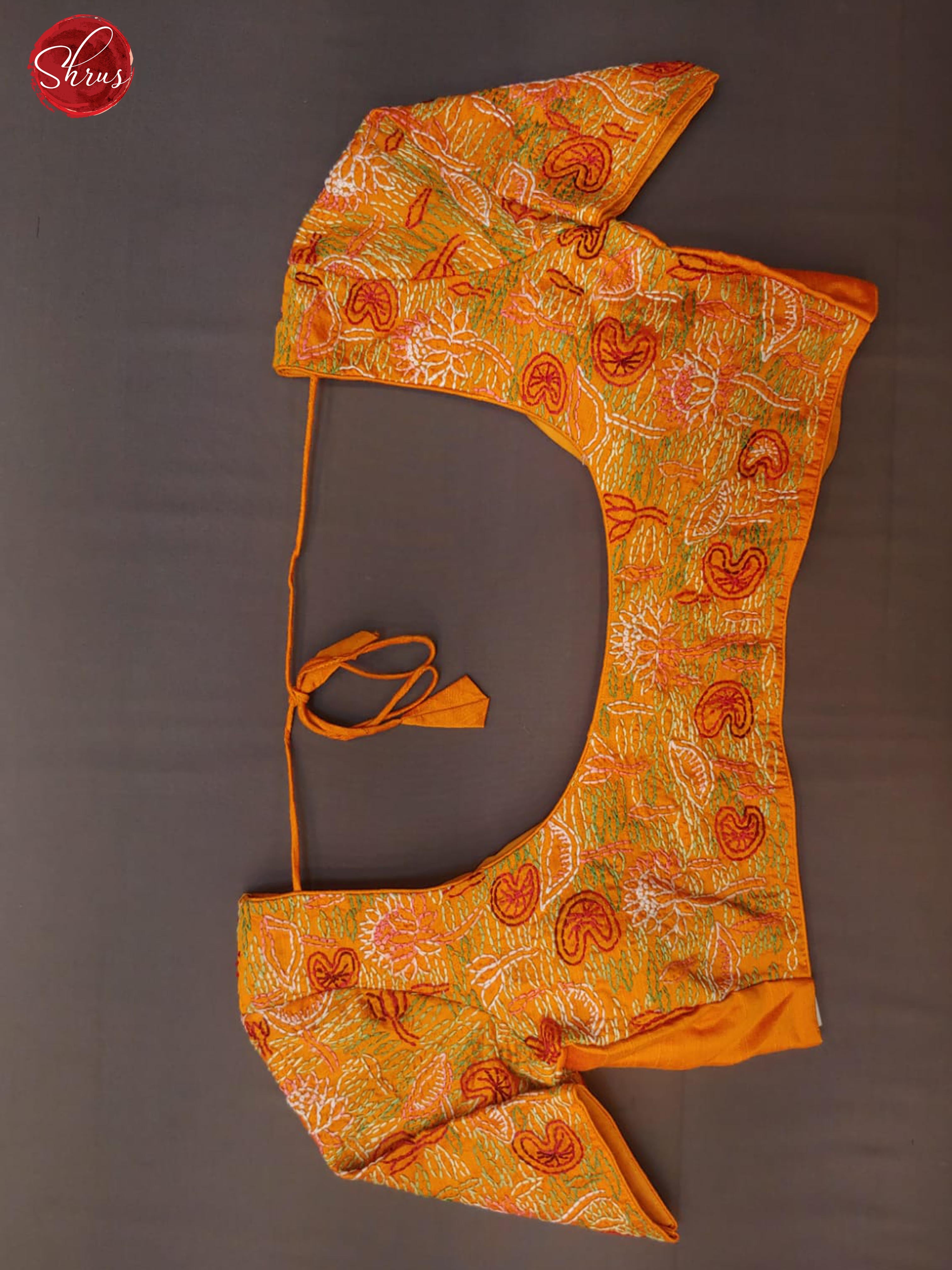 Orange - Readymade Blouse with Chikankari embroidery ,front hook, short sleeves and has a U-shape neckline & Size -38. - Shop on ShrusEternity.com