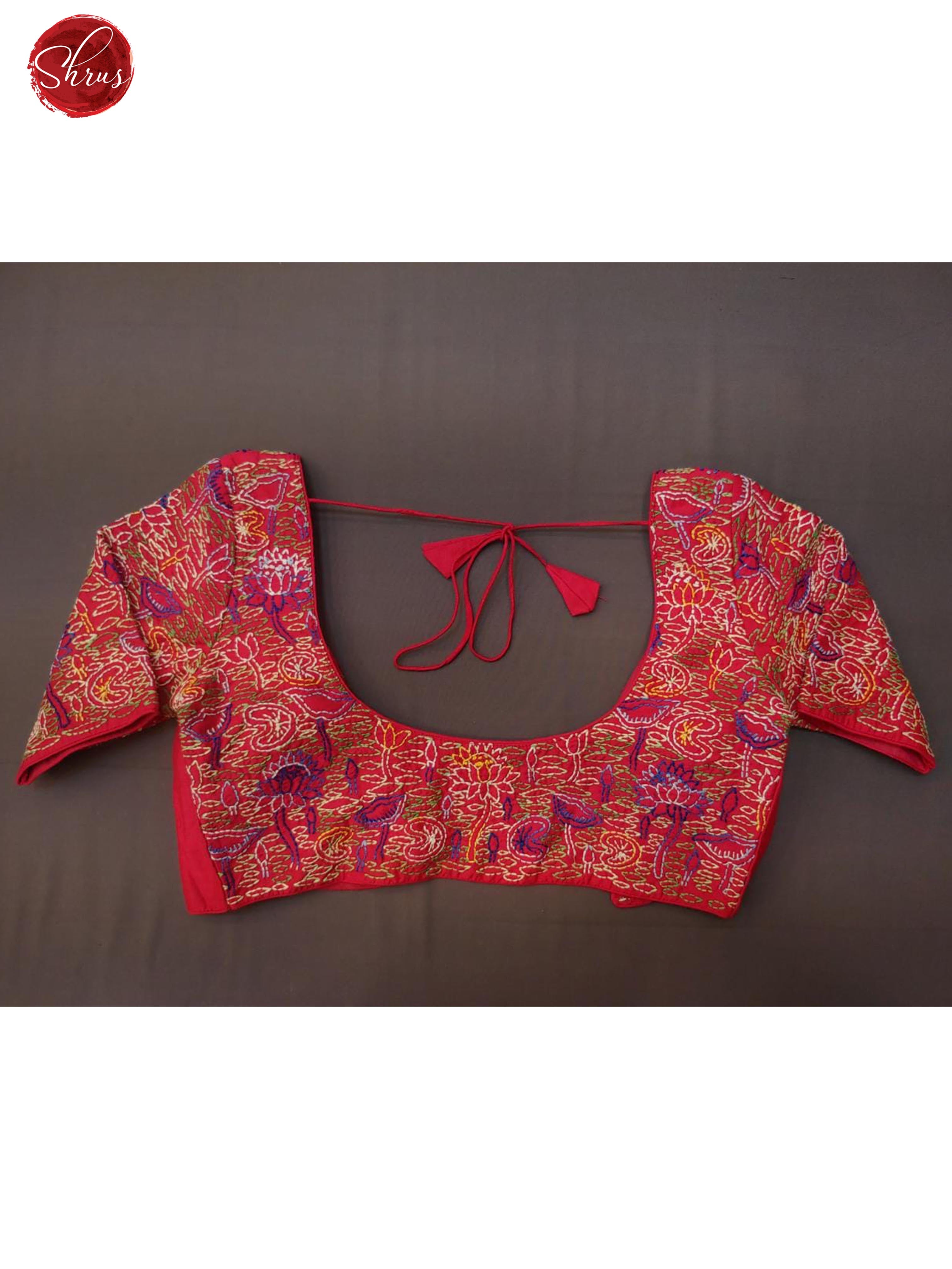 Pink -Readymade Blouse with Chikankari embroidery ,front hook, short sleeves and has a U- Shaped neckline & Size -34 - Shop on ShrusEternity.com