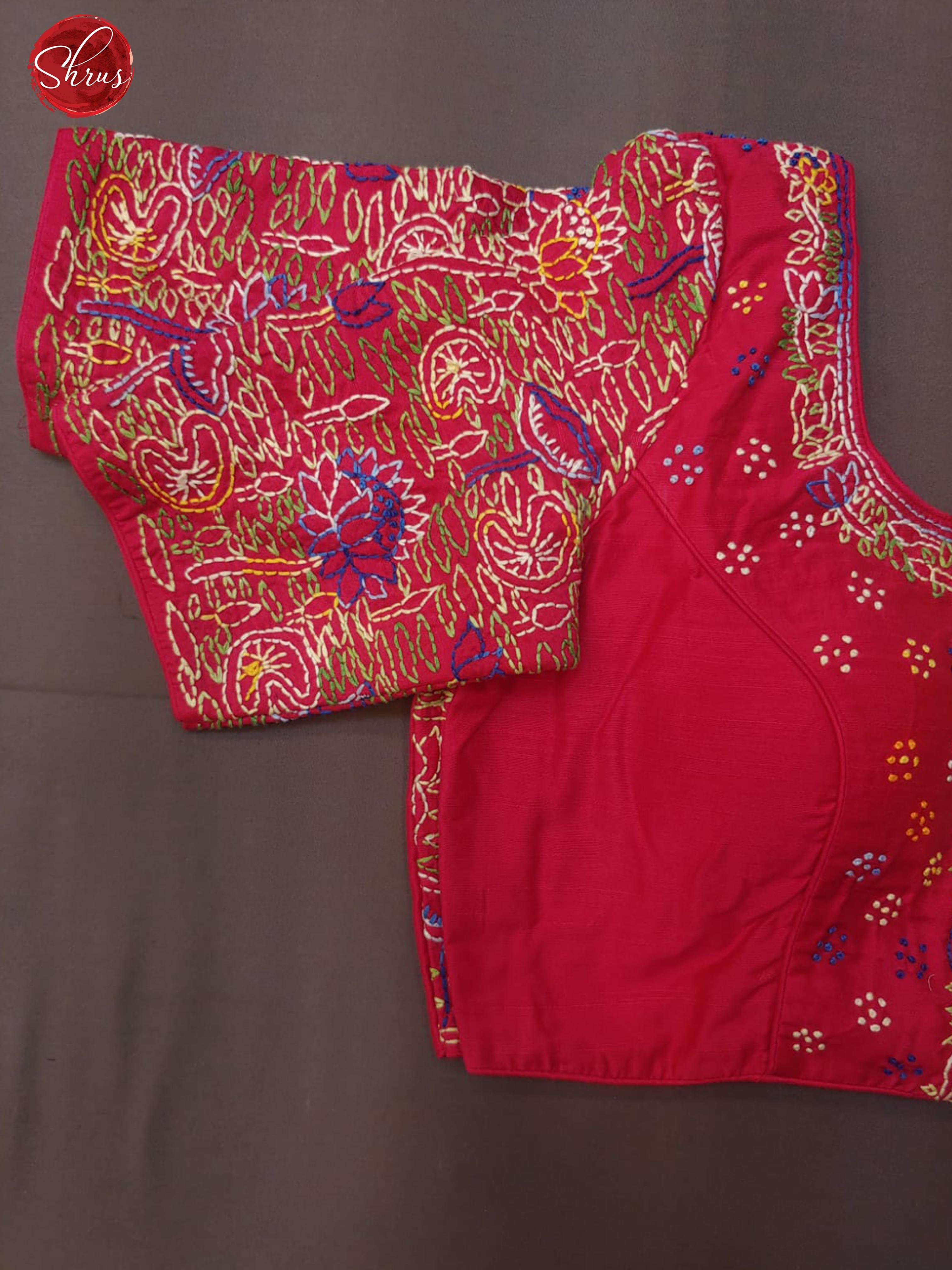 Pink-Readymade Blouse with Chikankari embroidery ,front hook, short sleeves and has a U-shape neckline & Size -38. - Shop on ShrusEternity.com