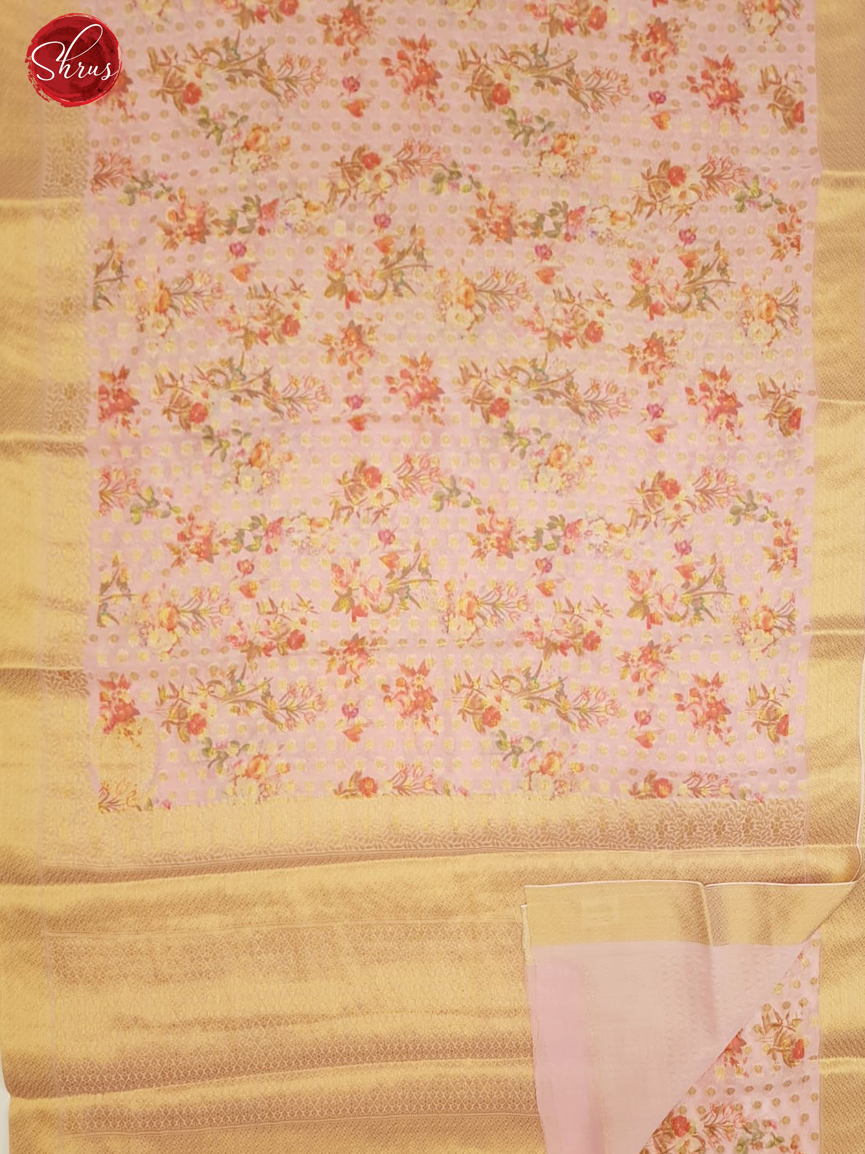 Light Pink (Single tone)- Semi Chiffon with zari floral buttas, floral print on the body & Zari Border - Shop on ShrusEternity.com