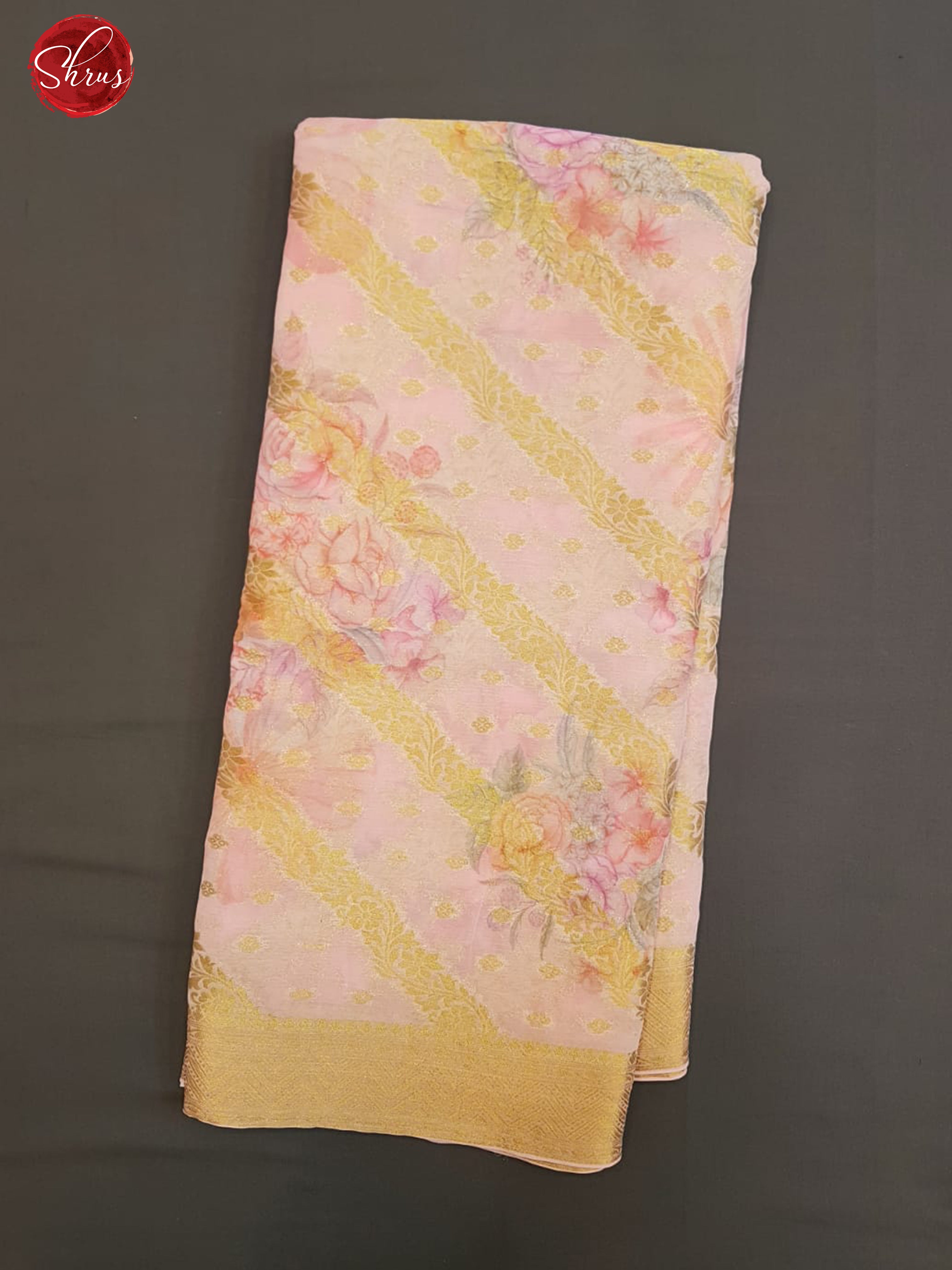 Light Pink(Single tone)- Semi Chiffon with zari floral buttas,floral vines, floral print on the body & Zari Border - Shop on ShrusEternity.com