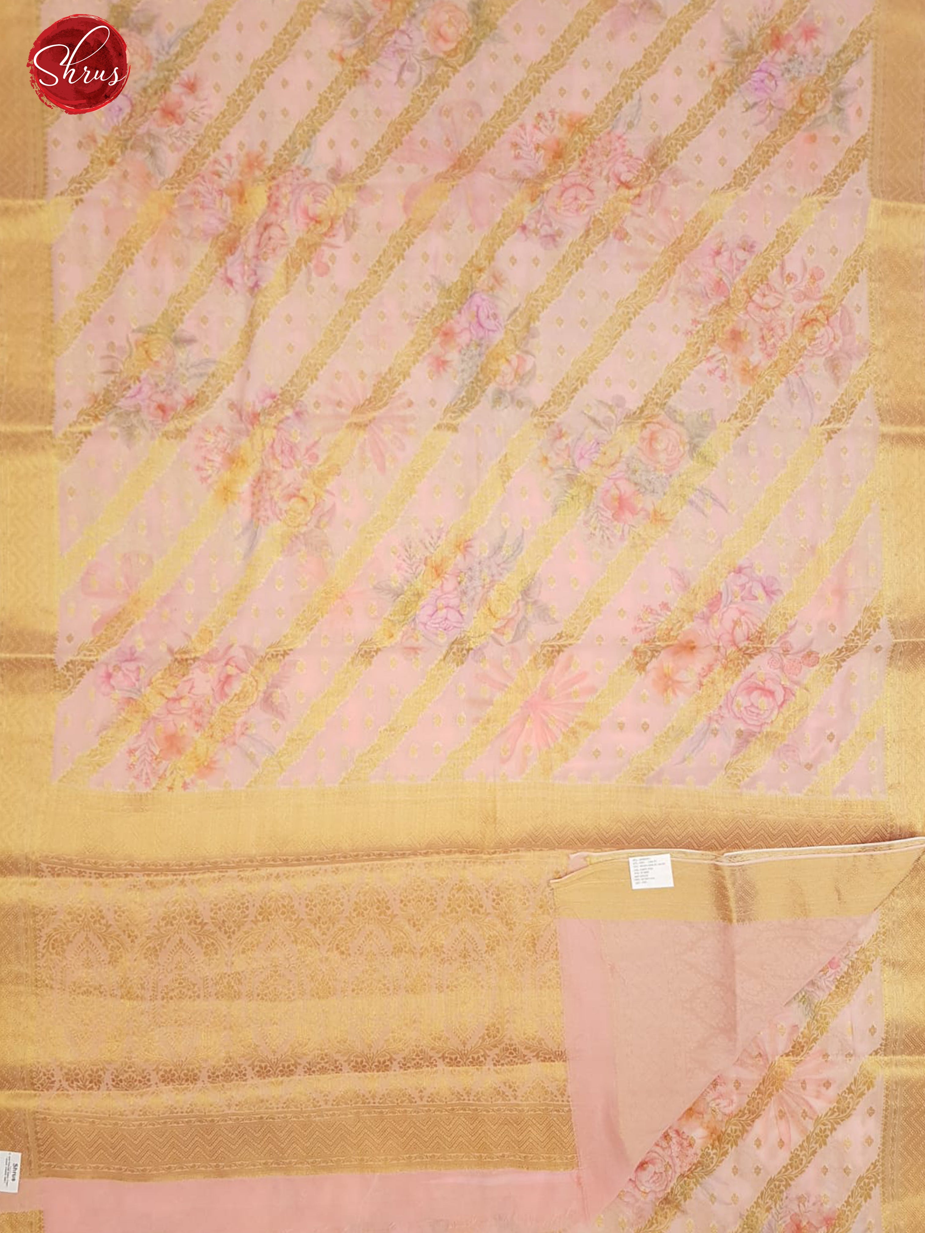 Light Pink(Single tone)- Semi Chiffon with zari floral buttas,floral vines, floral print on the body & Zari Border - Shop on ShrusEternity.com
