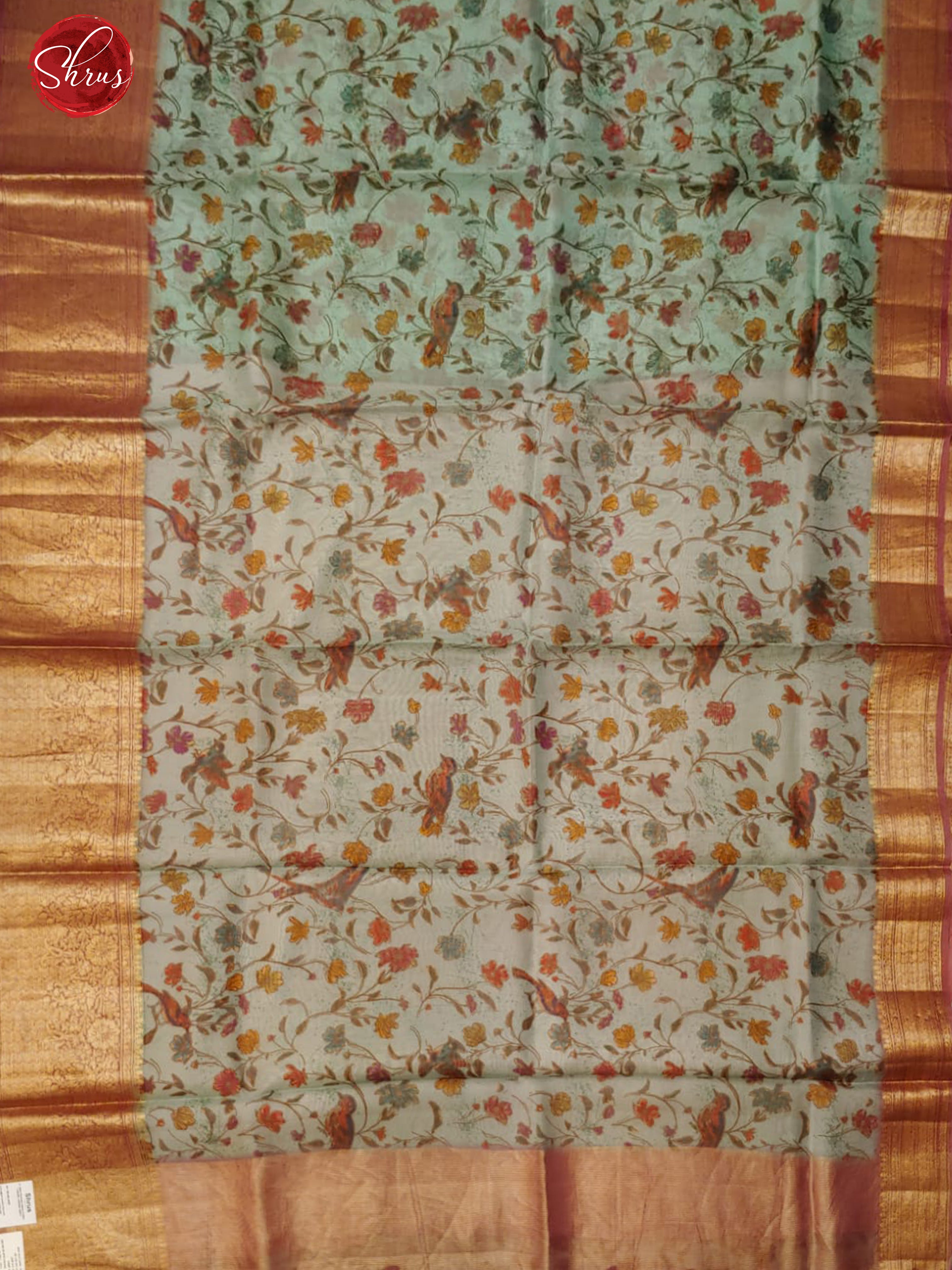 Green & Orange - Organza with floral print on the body and zari border - Shop on ShrusEternity.com