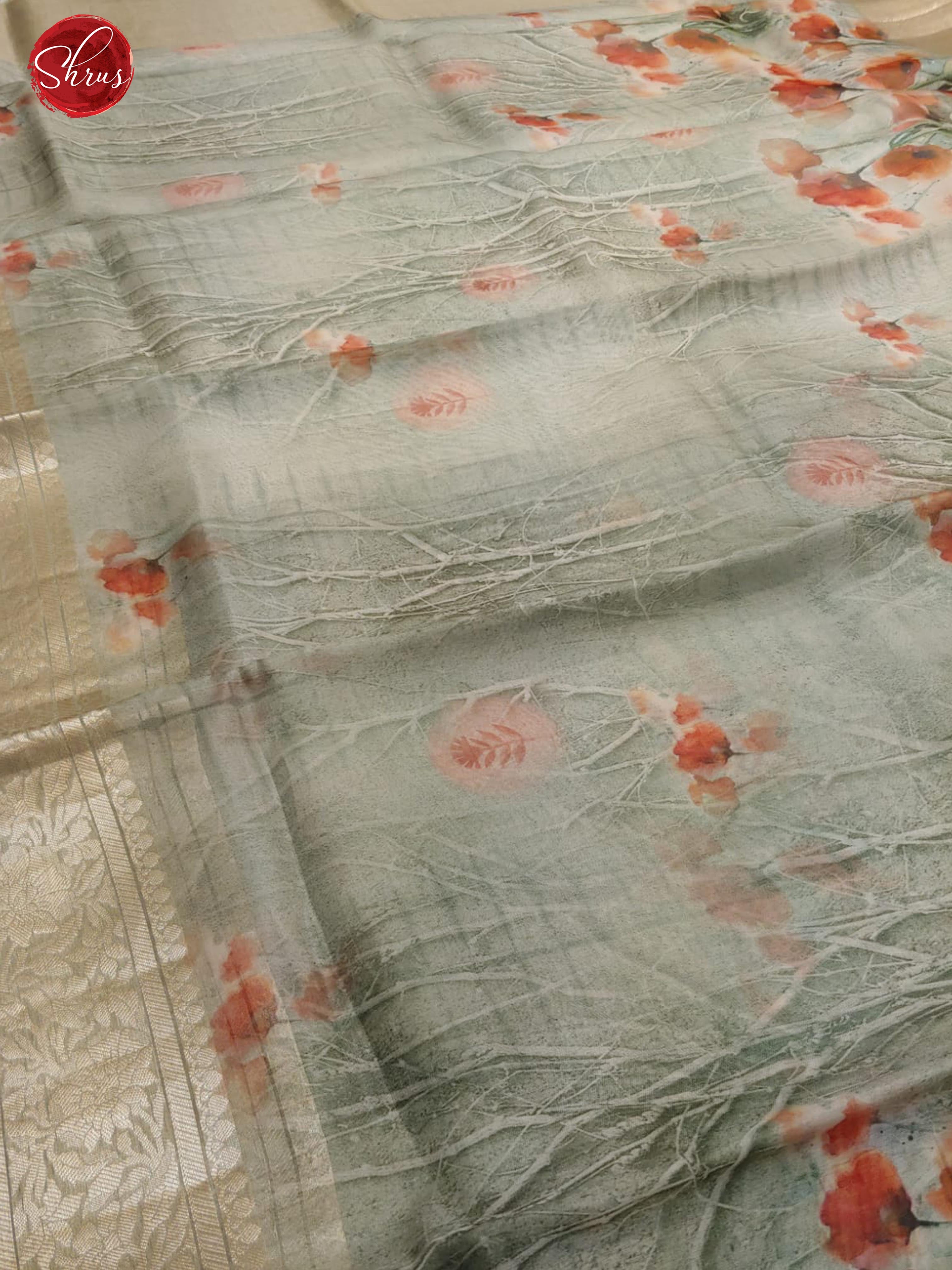 Grey(Single Tone)- Organza with floral print on the body & Zari Border - Shop on ShrusEternity.com