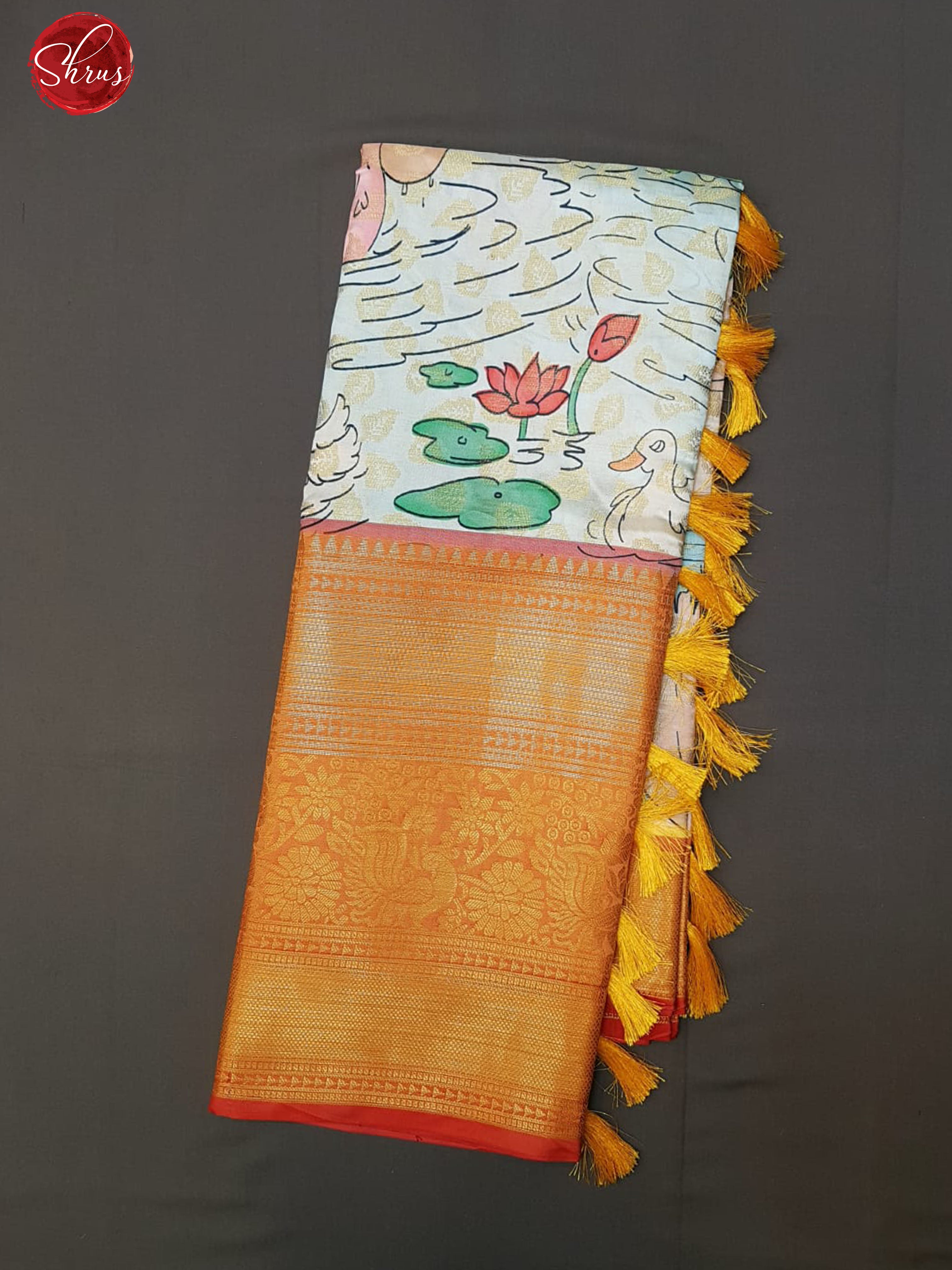 Cream & Red -Semi Dupion with digital print on the body and contrast zari border - Shop on ShrusEternity.com