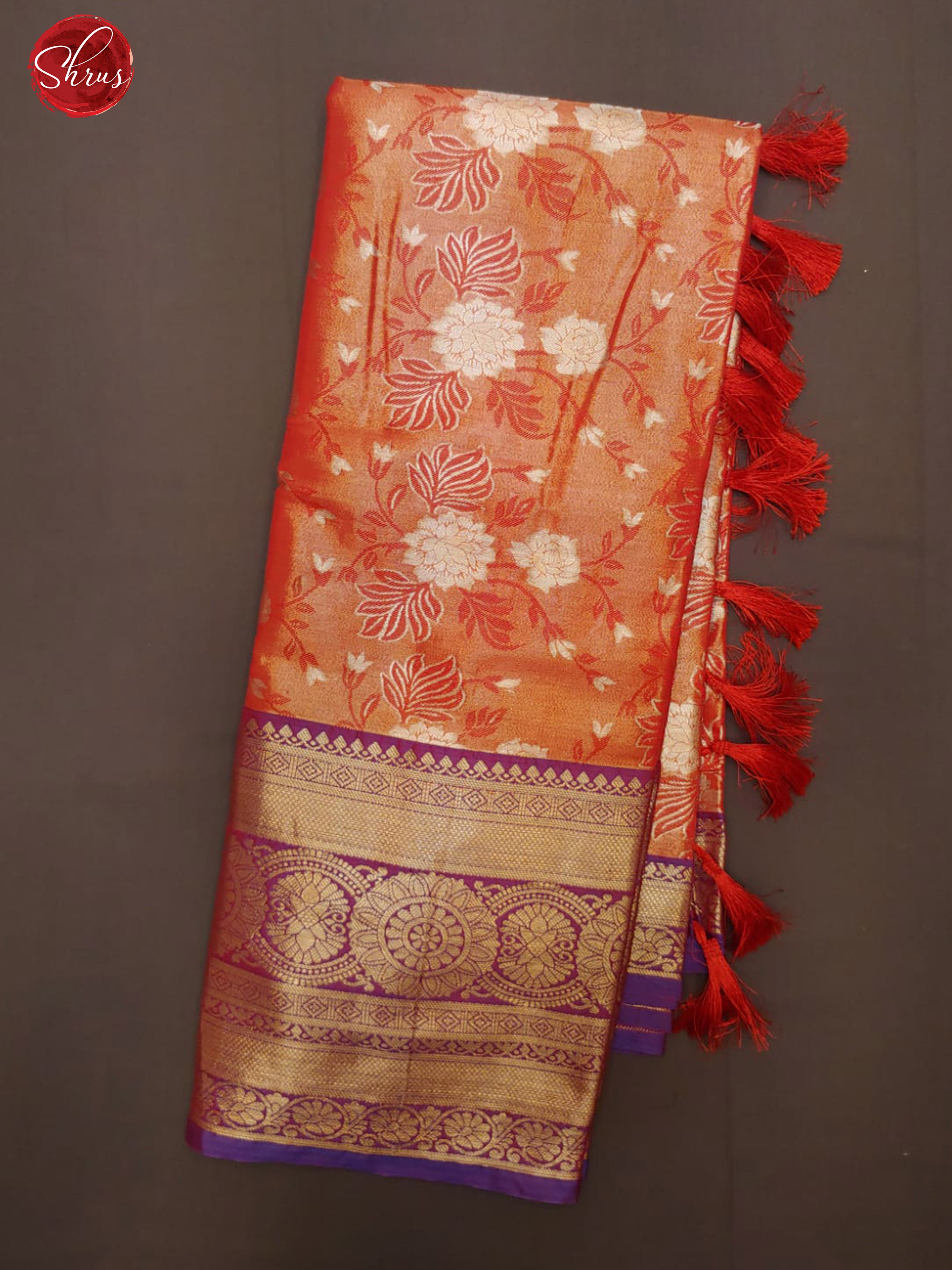 Orange & Purple -Tissue Banarasi with zari brocade on the body and zari border - Shop on ShrusEternity.com