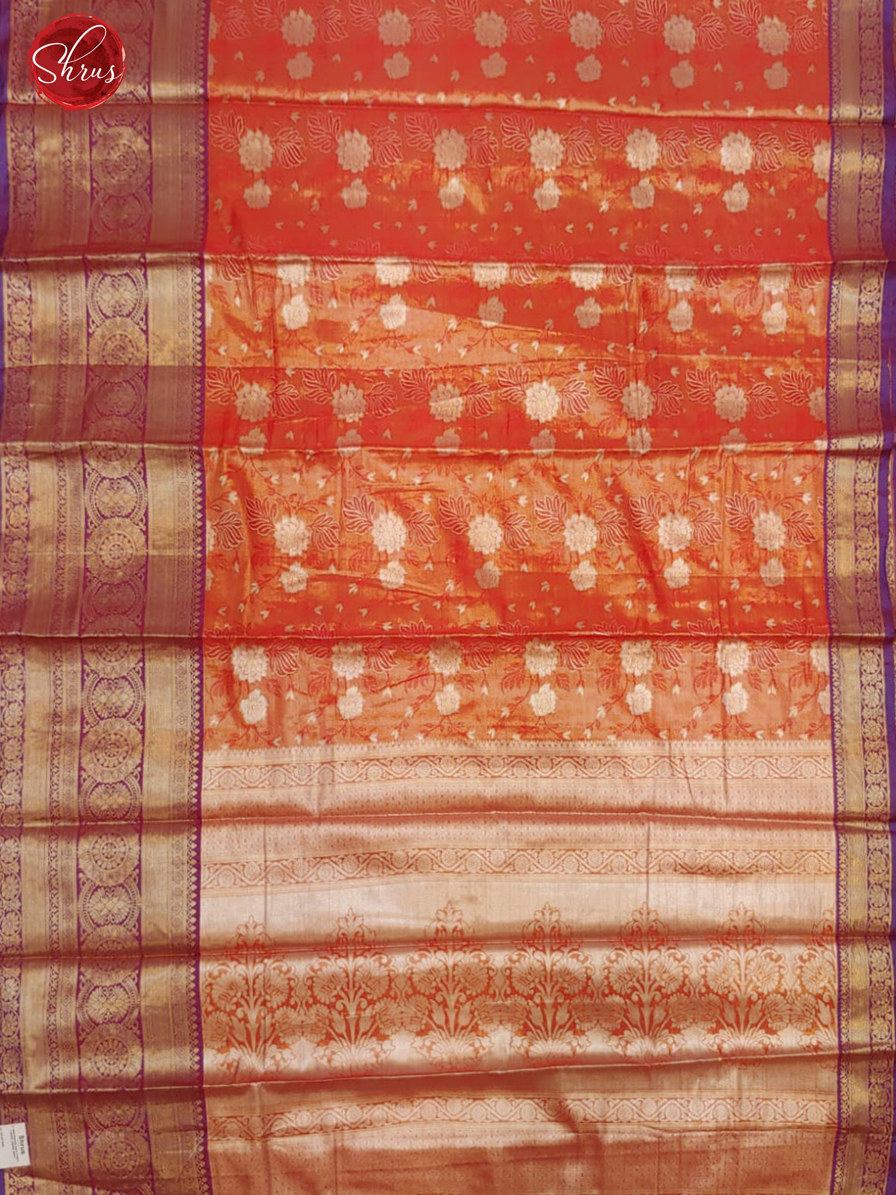 Orange & Purple -Tissue Banarasi with zari brocade on the body and zari border - Shop on ShrusEternity.com