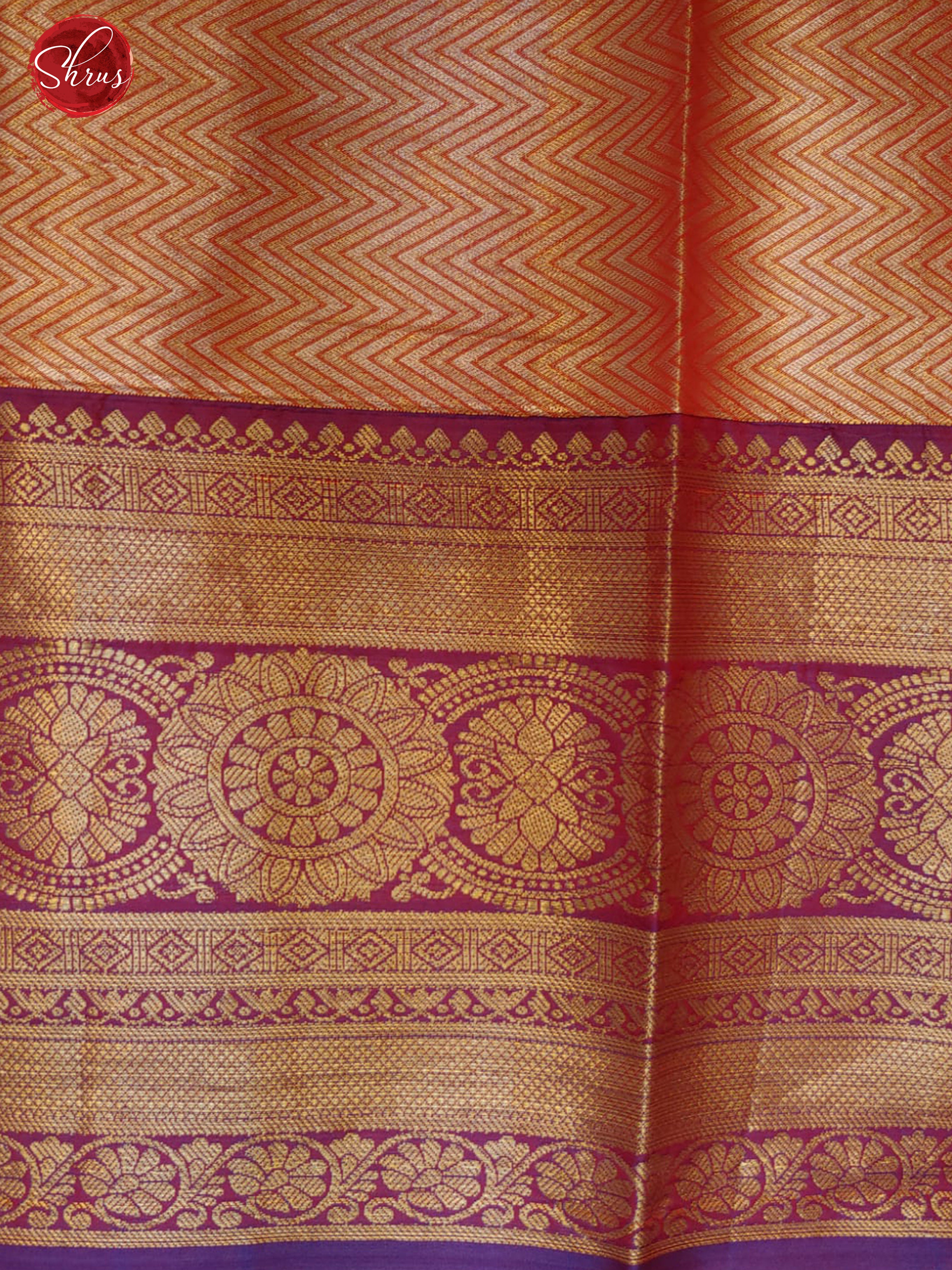 Orange & Purple -Tissue Banarasi with zari brocade on the body and zari border - Shop on ShrusEternity.com