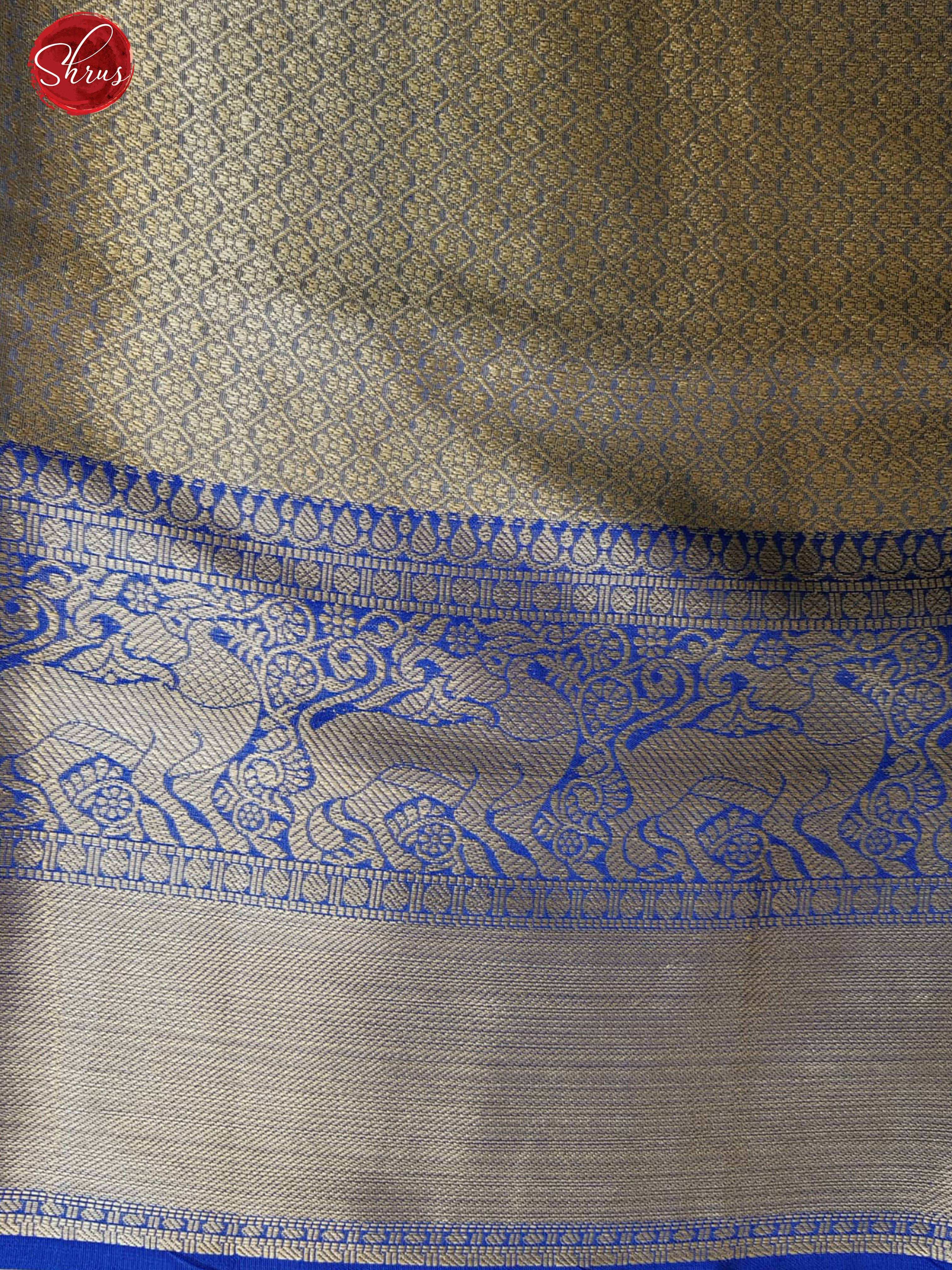 Cream & Blue -Semi Dupion with floral print on the body and contrast zari border - Shop on ShrusEternity.com