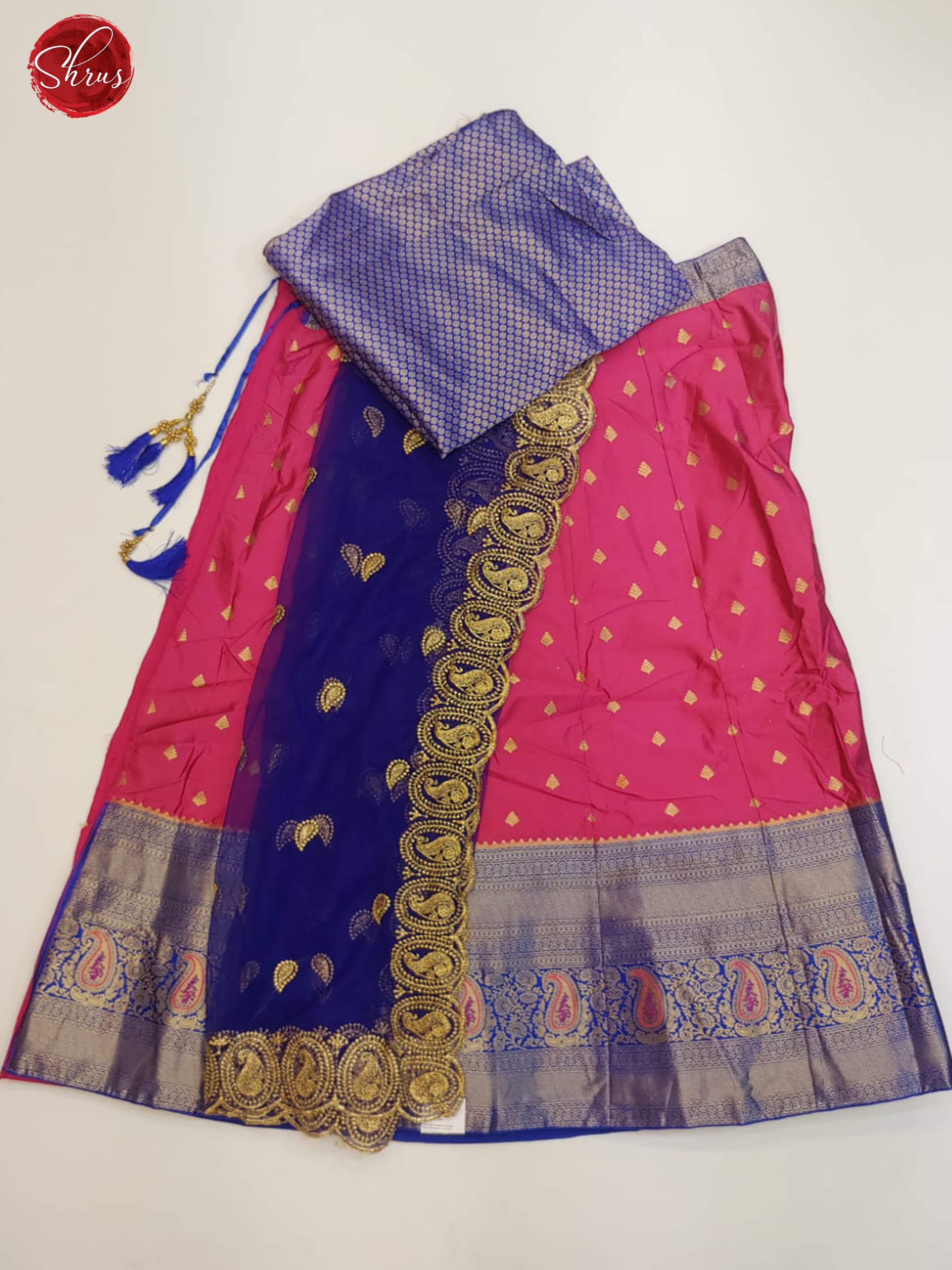 Majenta Pink & Blue - Chiffon Semi Stitched Lehenga with zari butta on the skirt & Contrast Dupatta - Shop on ShrusEternity.com