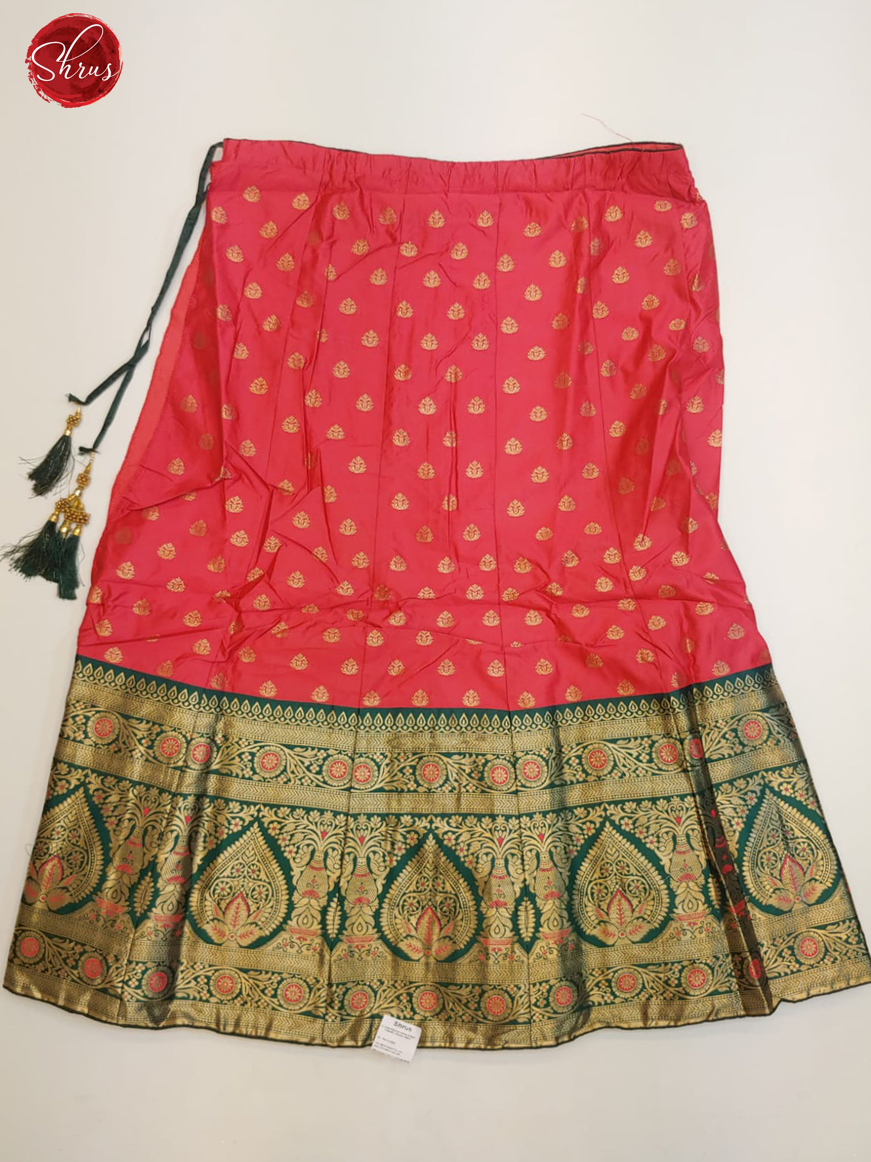 Pink & Green- Chiffon Semi Stitched Lehenga with zari buttas on the skirt & Contrast Dupatta - Shop on ShrusEternity.com