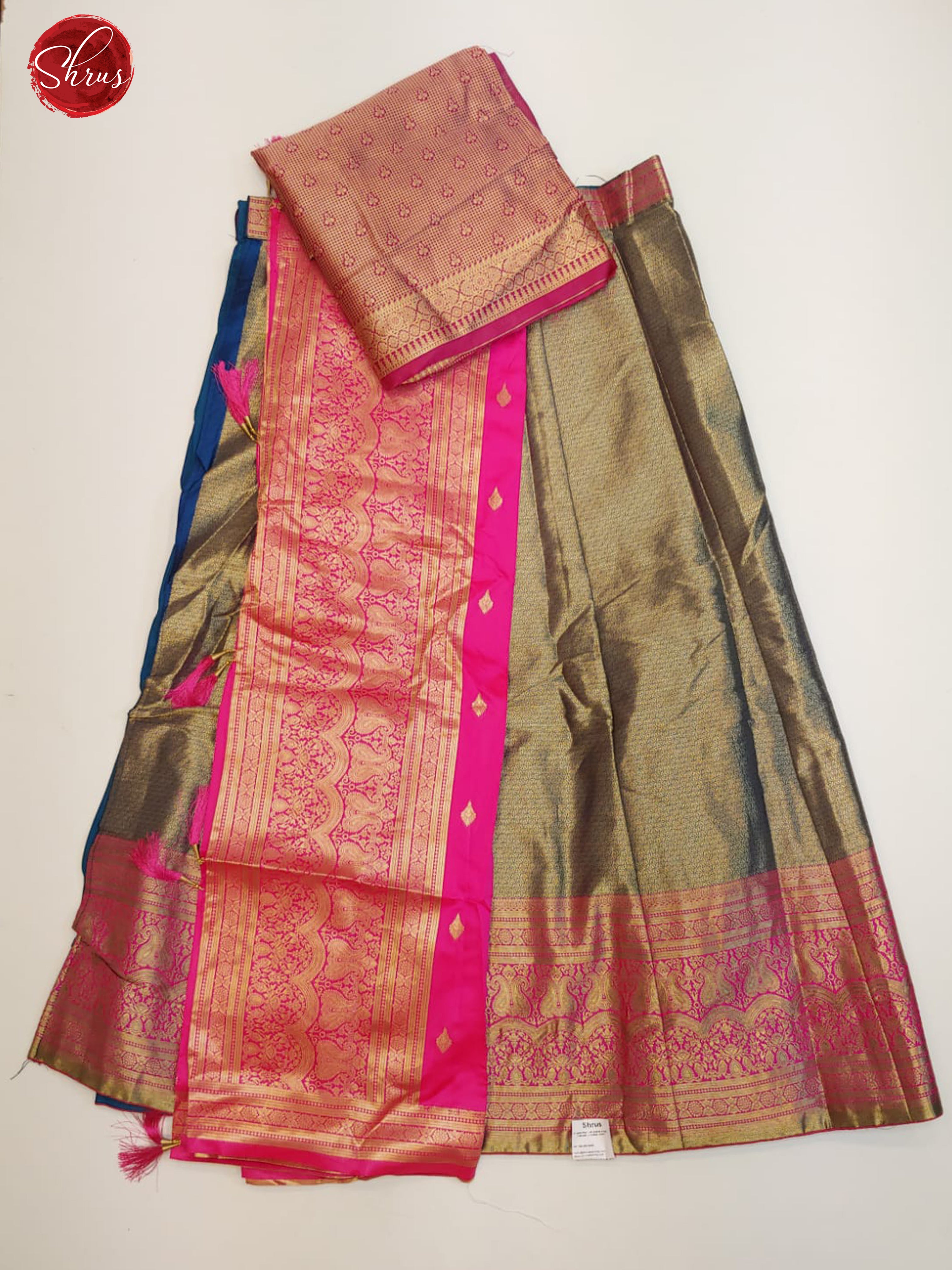 Green & Pink - Chiffon Semi Stitched Lehenga with zari brocade on the skirt & Contrast Dupatta - Shop on ShrusEternity.com