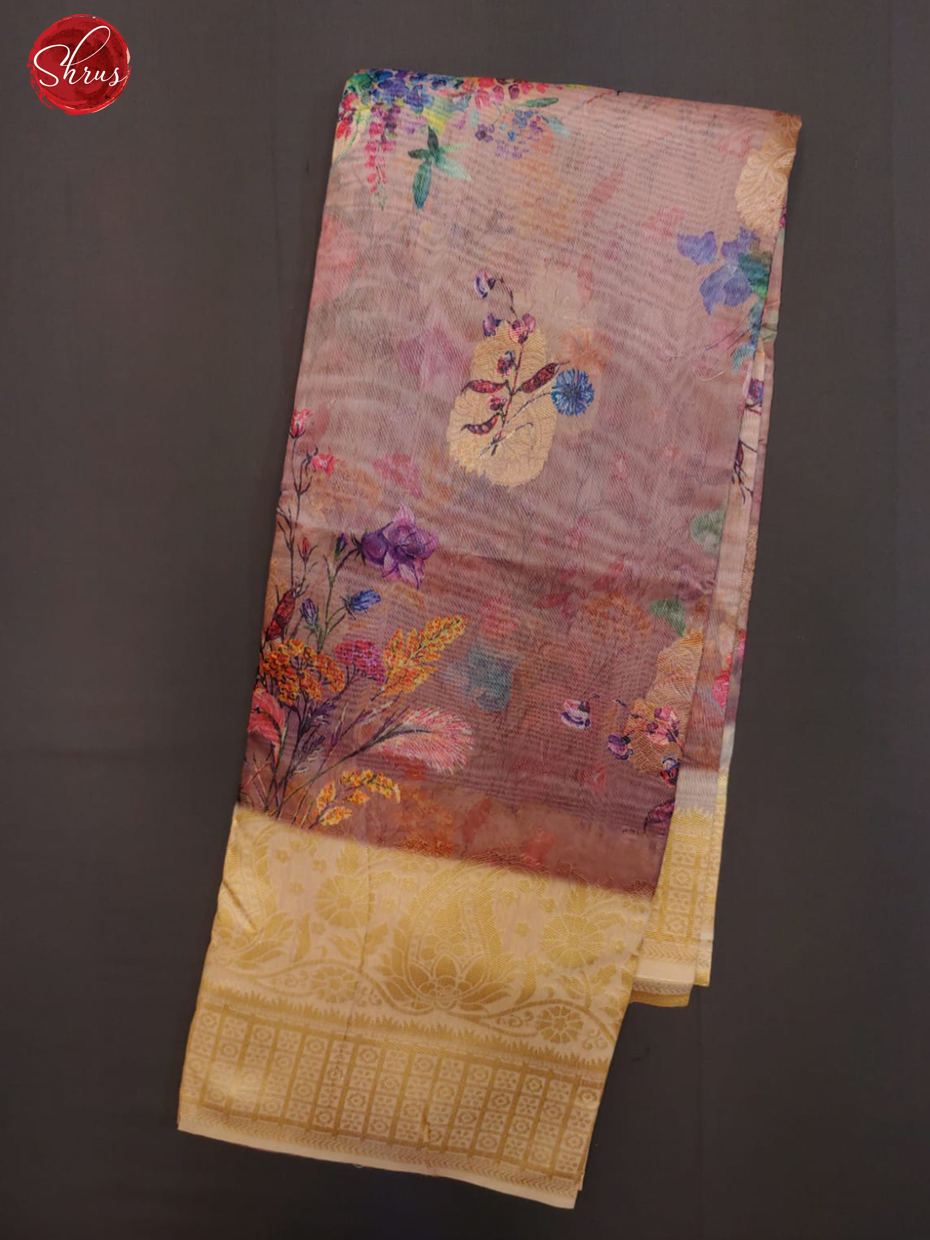 Brown & Gold - Semi Jute with digital floral print on the body & Zari Border - Shop on ShrusEternity.com