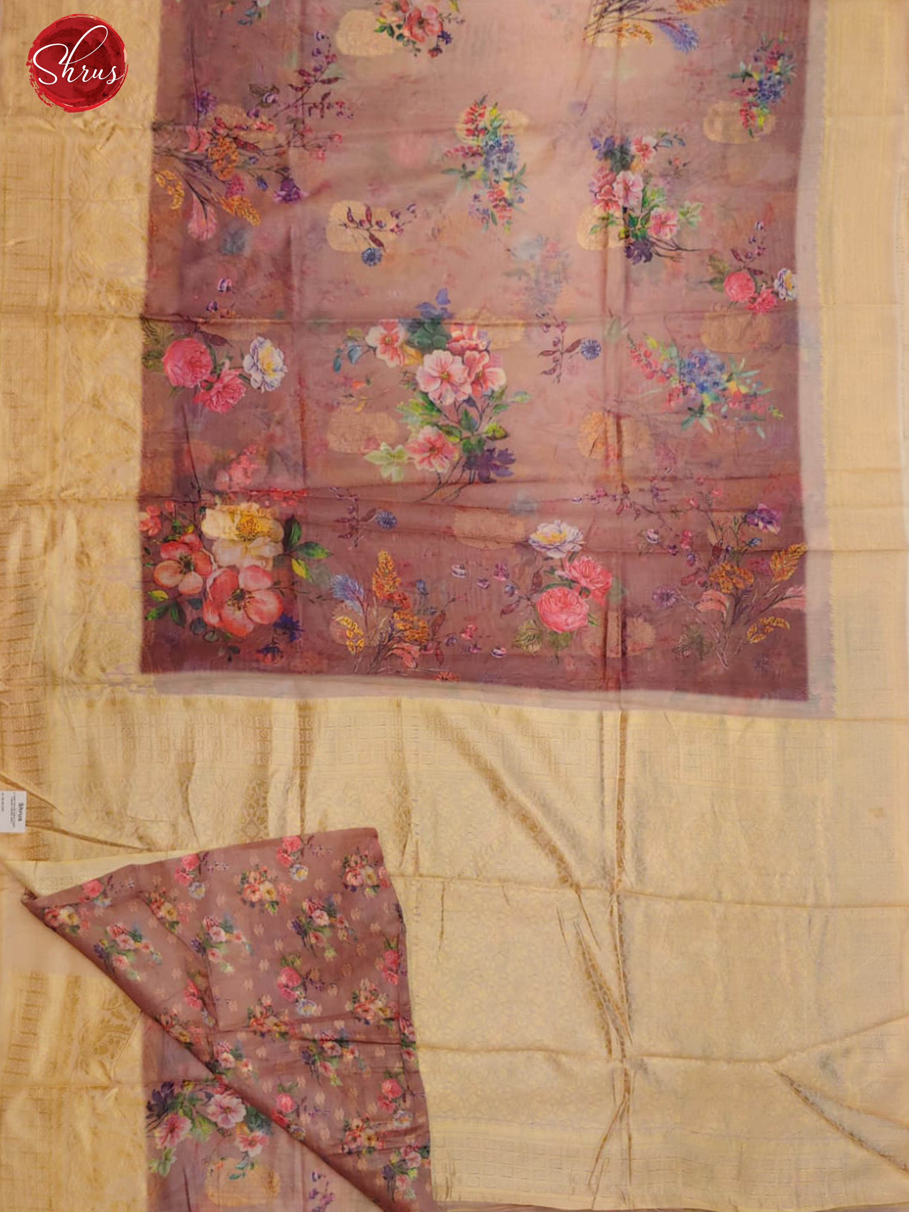 Brown & Gold - Semi Jute with digital floral print on the body & Zari Border - Shop on ShrusEternity.com