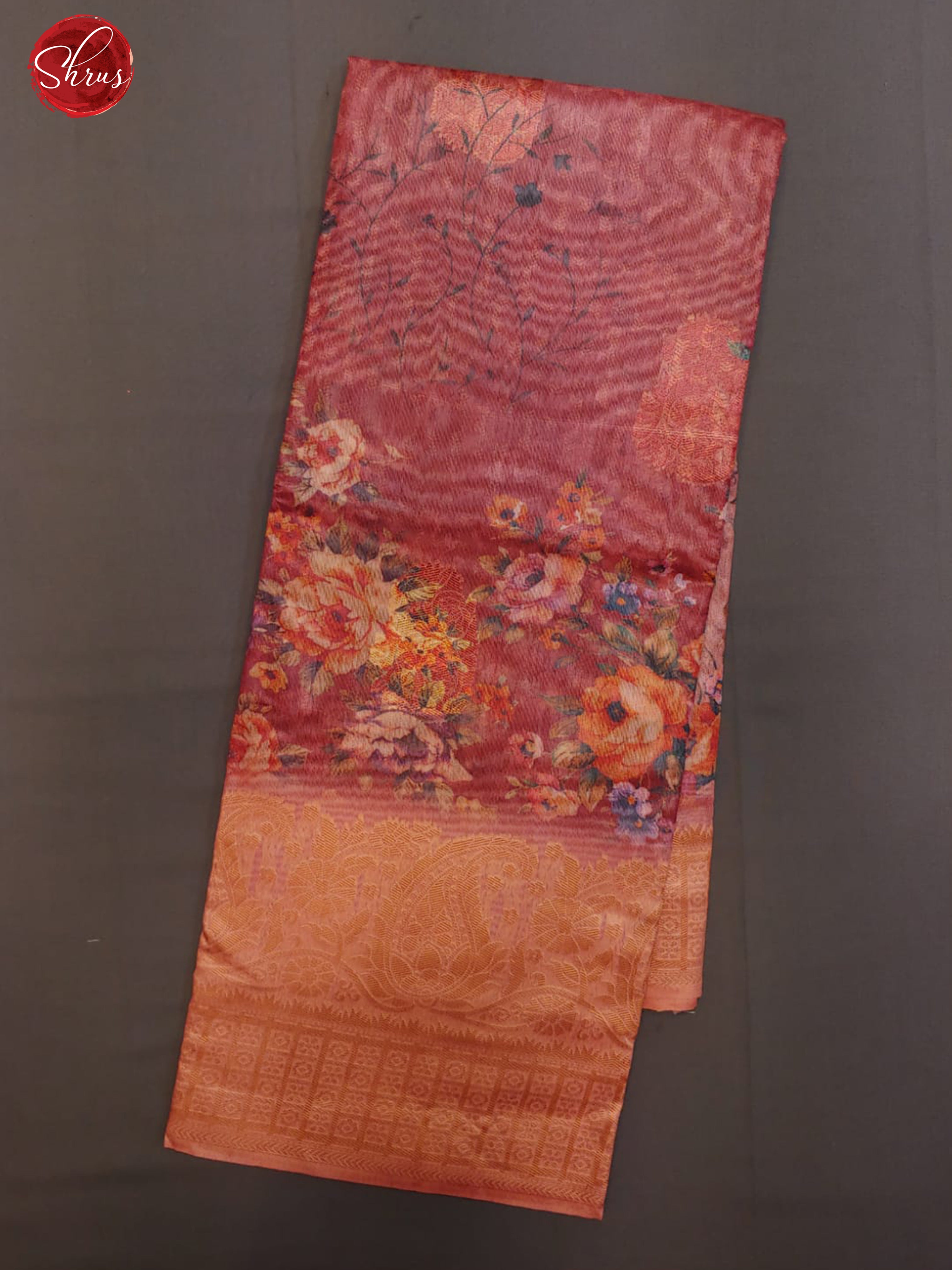 Maroon & Peach -Semi Jute with digital floral print on the body & Zari Border - Shop on ShrusEternity.com