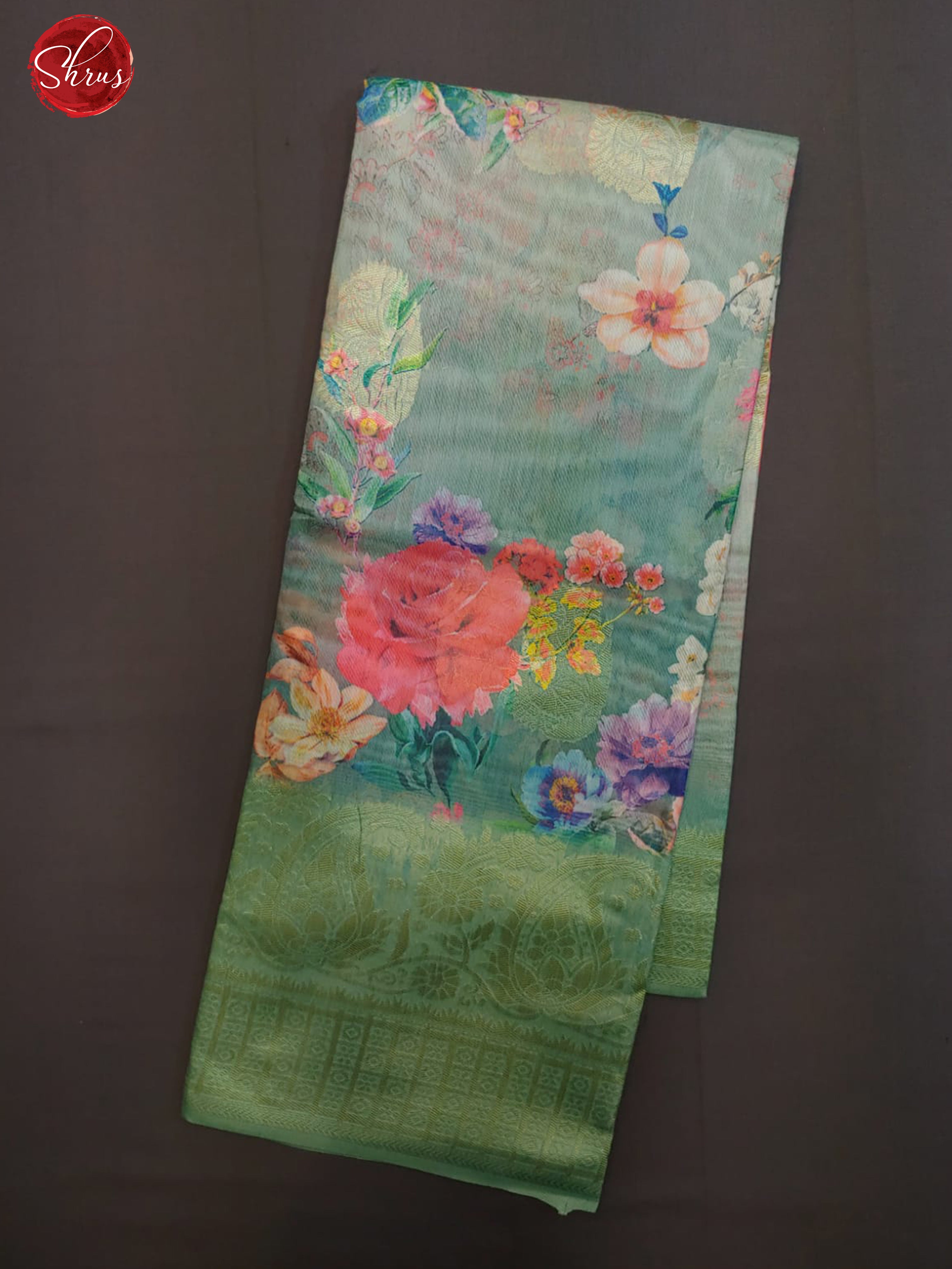 Pastel Green(Single Tone)- Semi Jute with digital floral print on the body & Zari Border - Shop on ShrusEternity.com