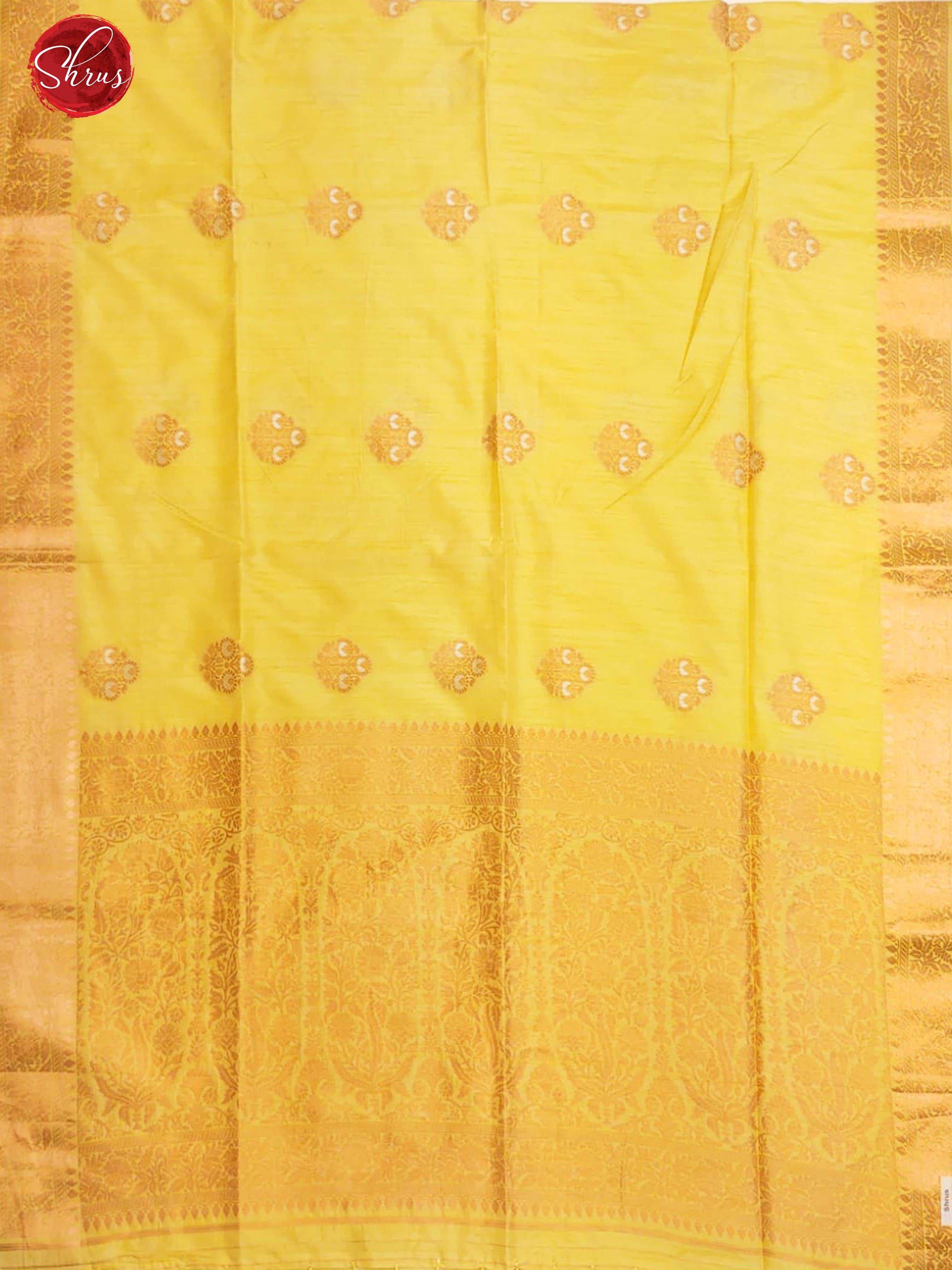 Yellow(Single Tone) - Semi Banarasi with zari woven floral motifs on the body& Zari Border - Shop on ShrusEternity.com
