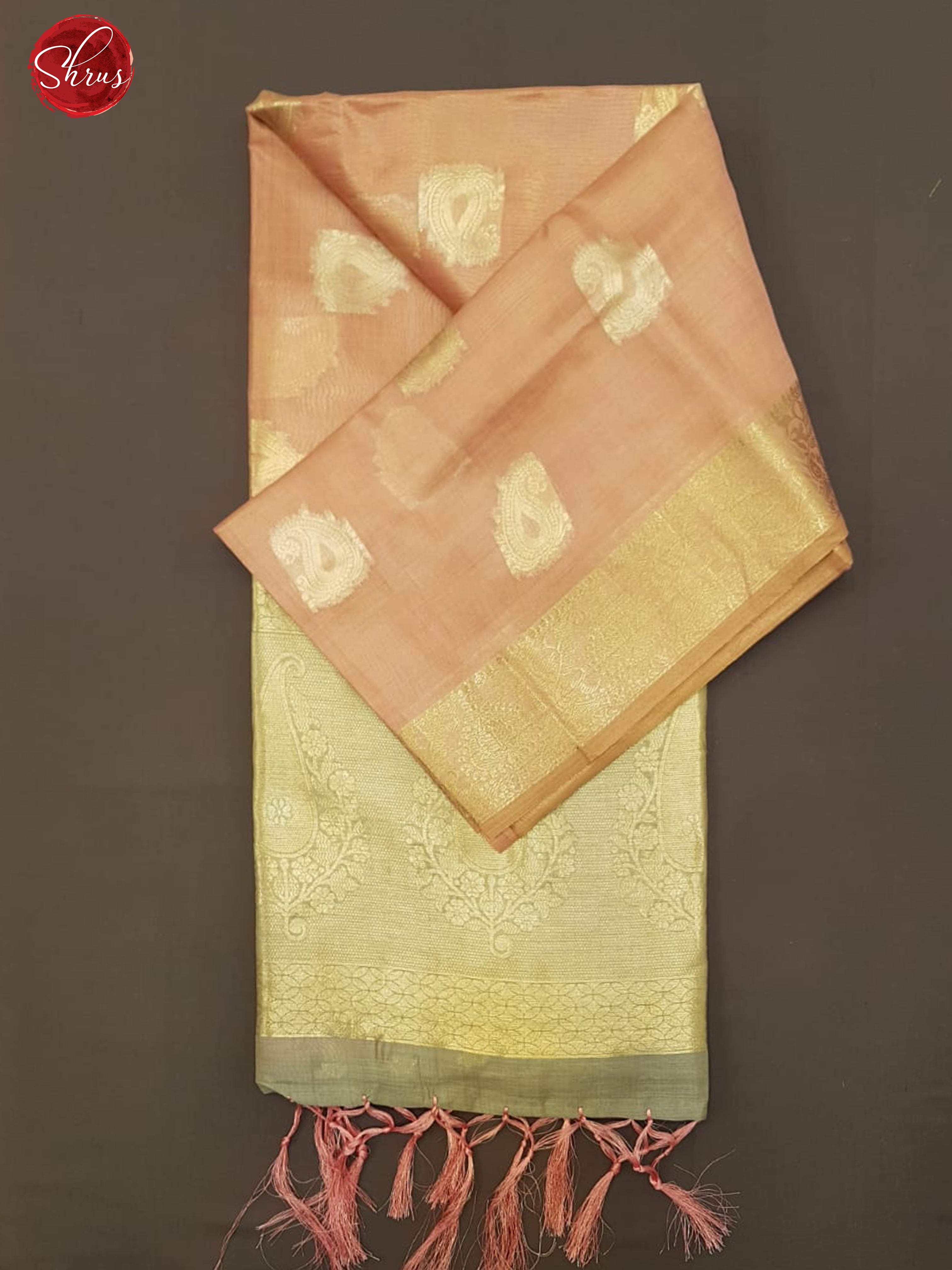 Dark Onion & Grey - Art Linen with zari woven floral motifs on the body &Zari Border - Shop on ShrusEternity.com
