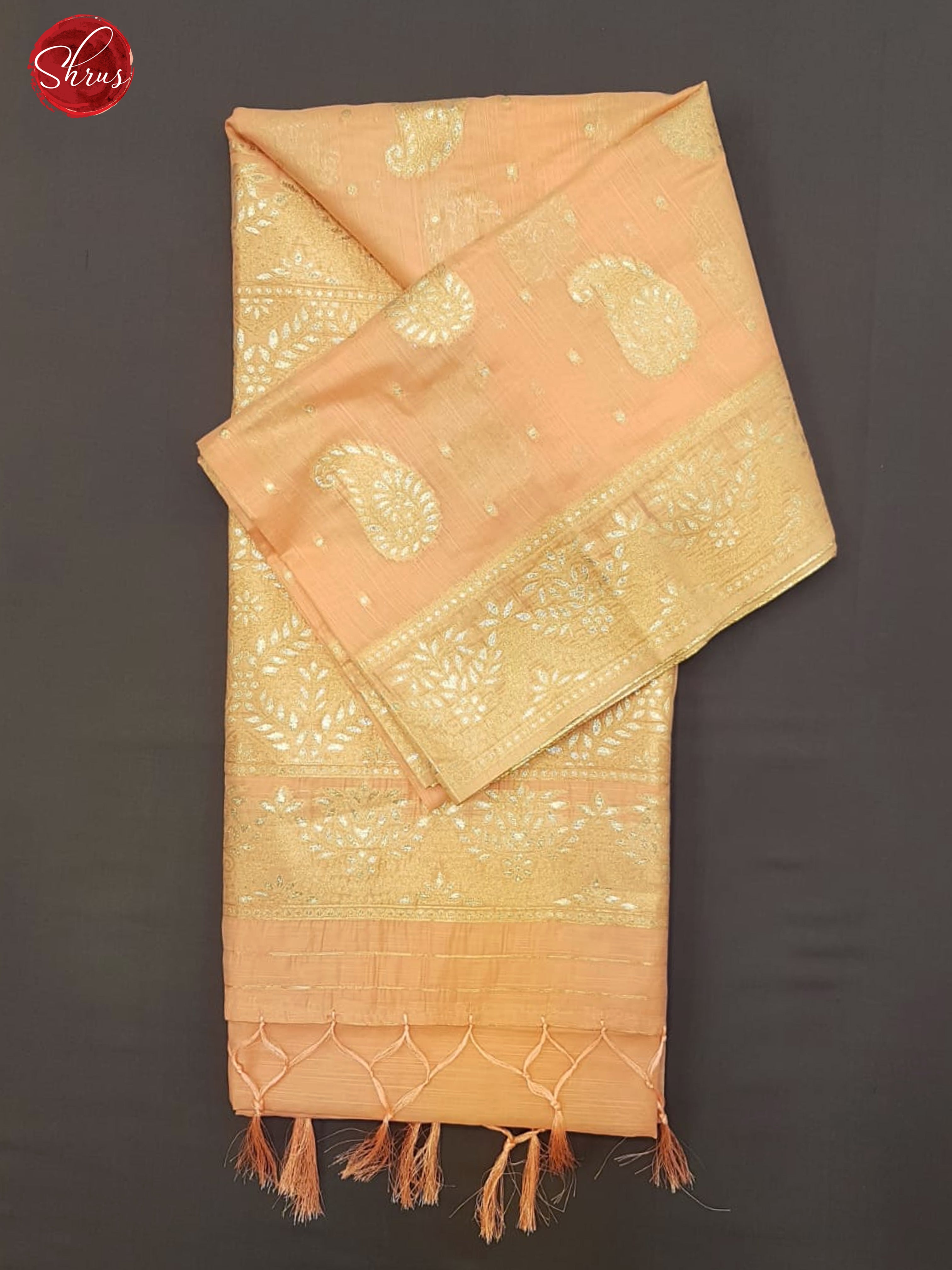 Peach(Single Tone)-Art Linen with zari woven paisleys motifs on the body &Zari Border - Shop on ShrusEternity.com