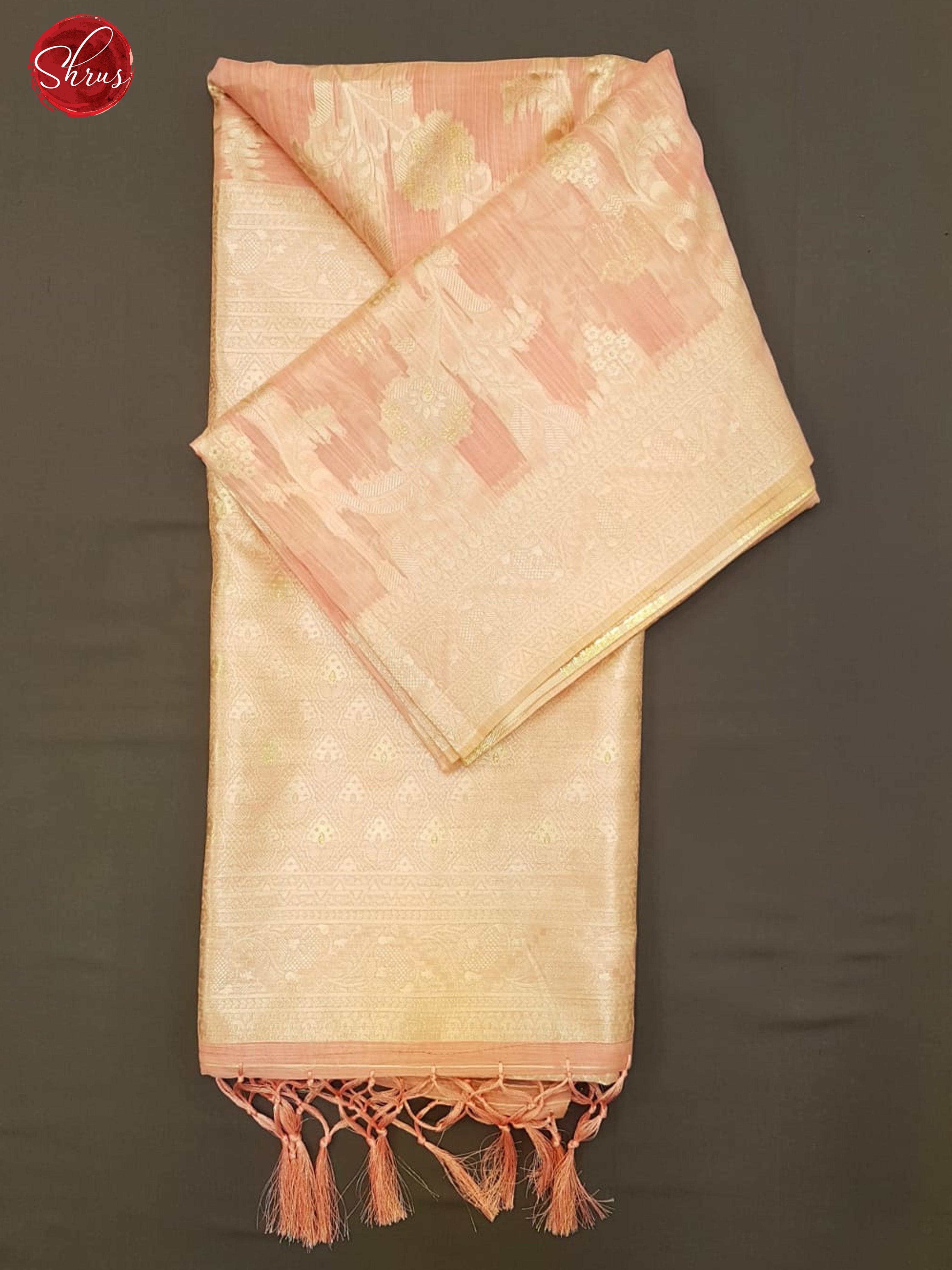 Peachish Pink(Single Tone)-Art Linen with zari woven floral brocade on the body &Zari Border - Shop on ShrusEternity.com