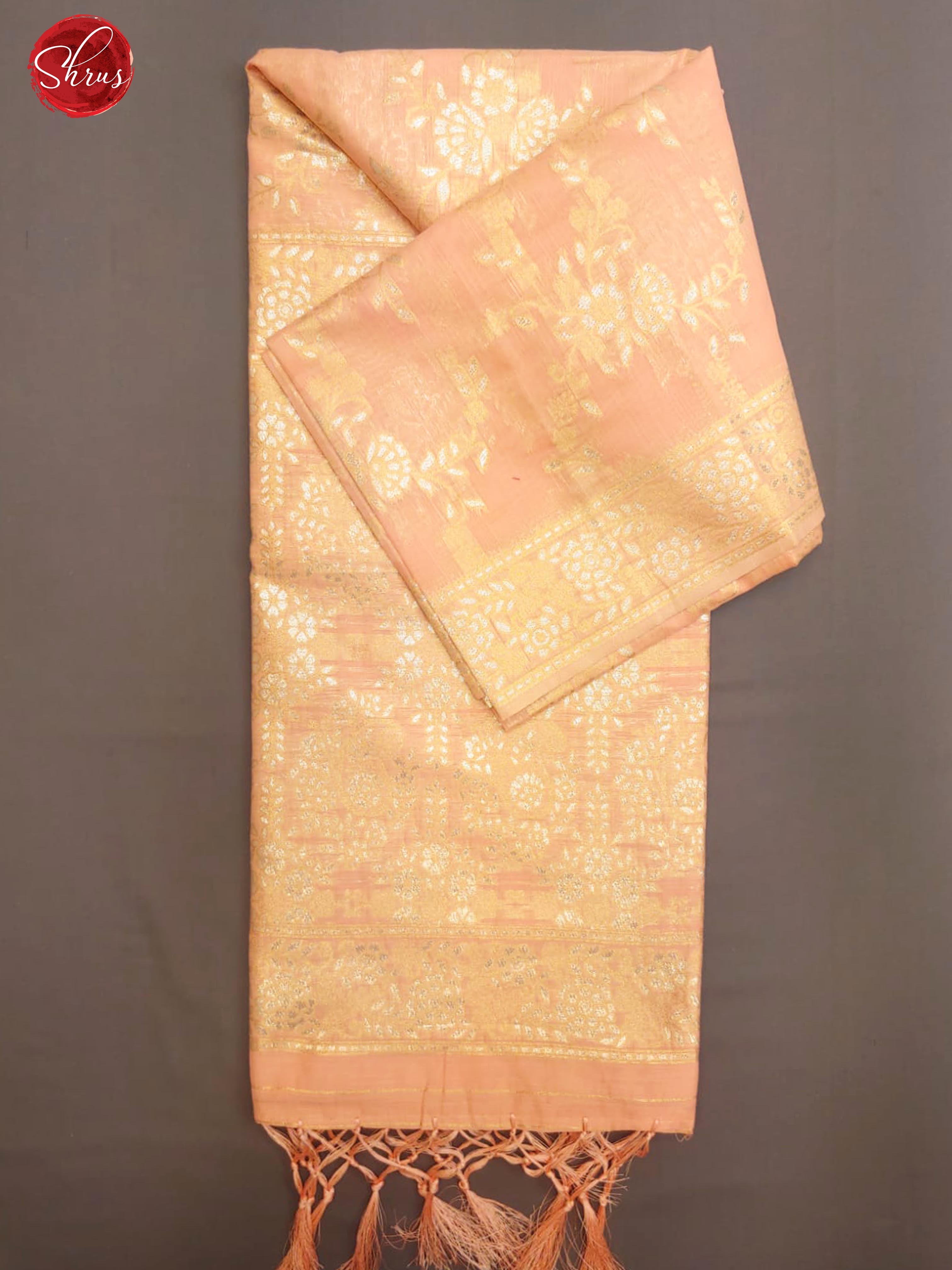 Peachish Pink(Single Tone) - Semi Banarasi with zari woven floral brocade on the body& Zari Border - Shop on ShrusEternity.com