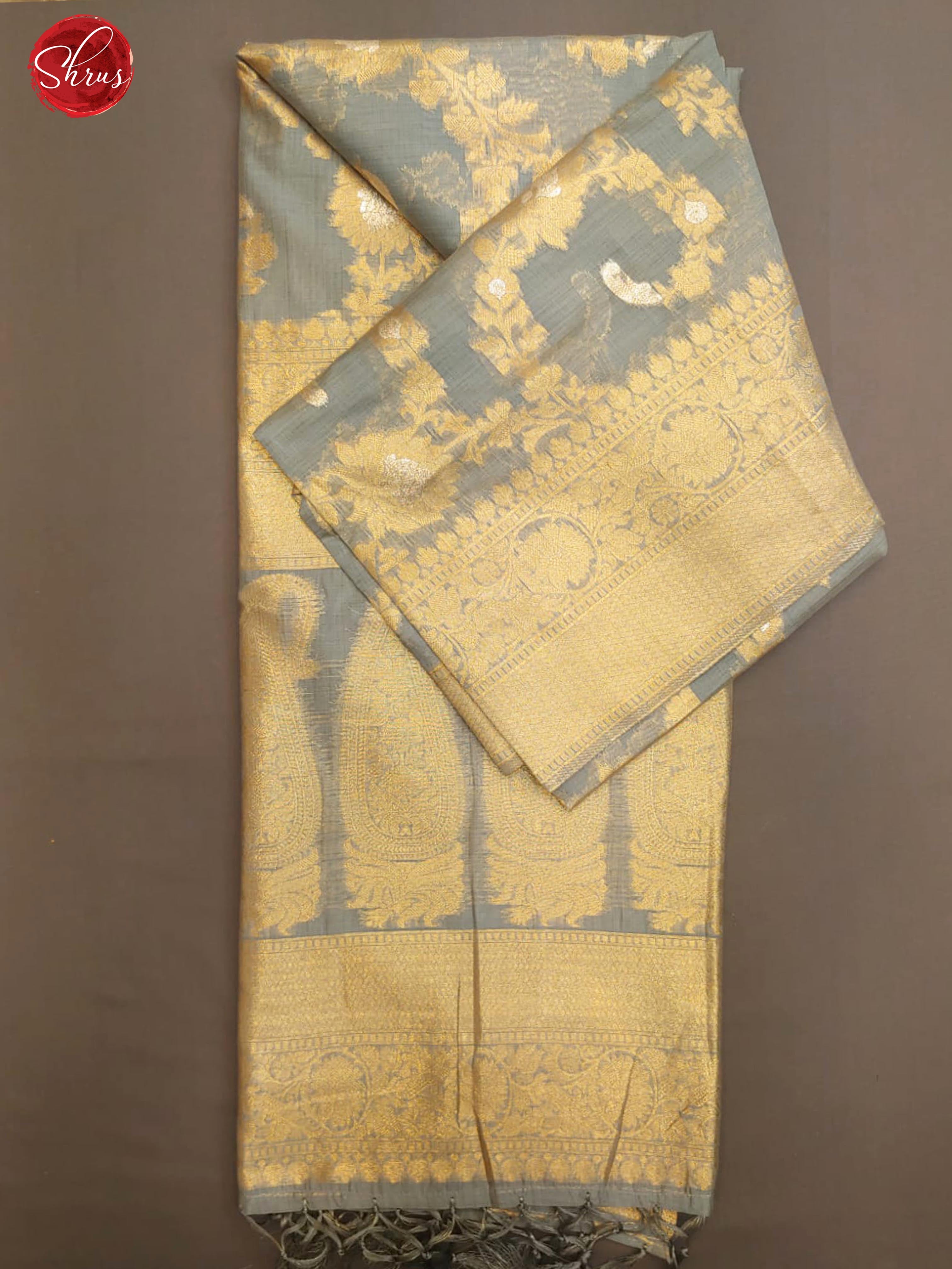 Grey(Single Tone) - Semi Banarasi with zari woven floral brocade on the body& Zari Border - Shop on ShrusEternity.com
