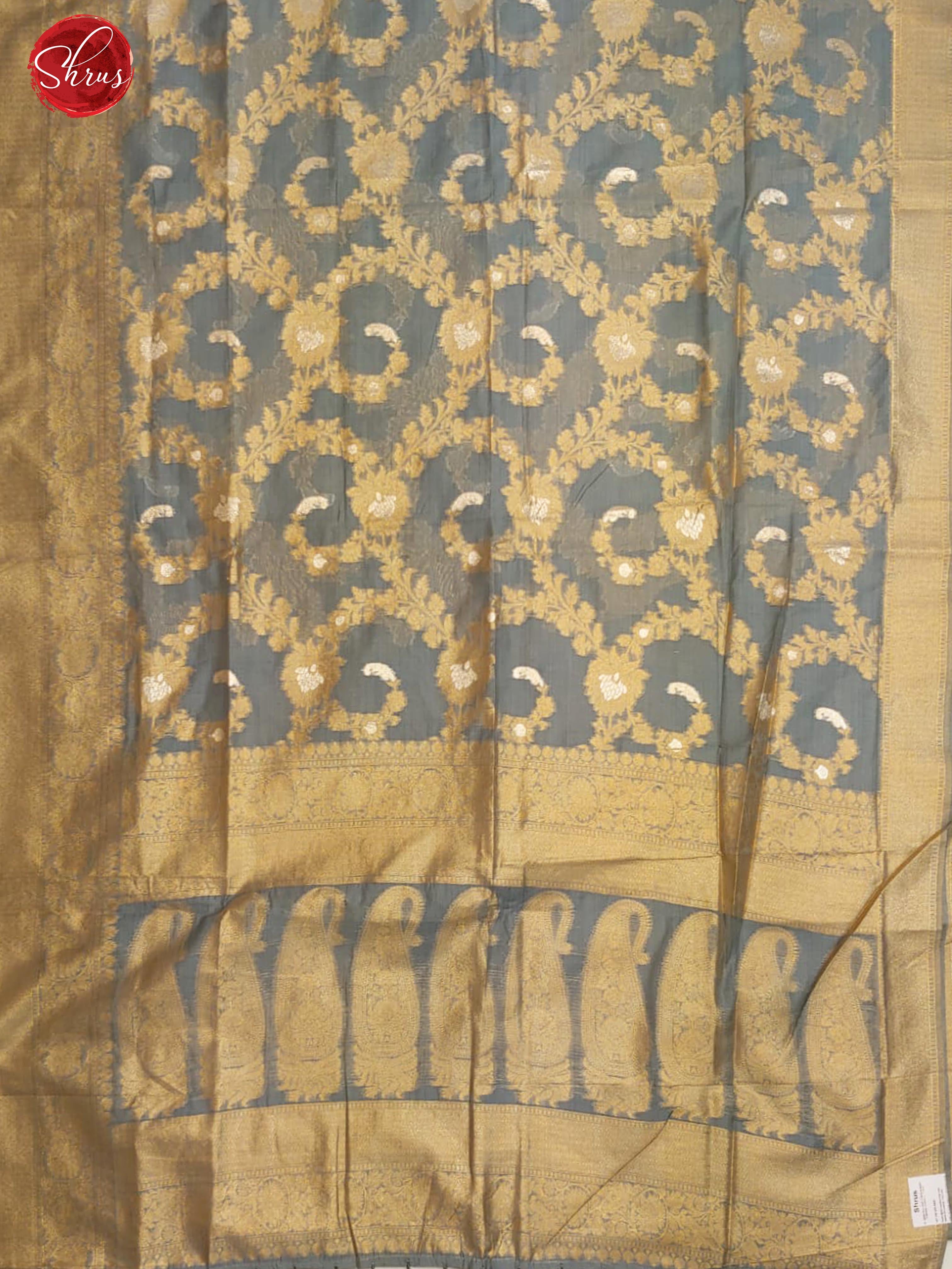 Grey(Single Tone) - Semi Banarasi with zari woven floral brocade on the body& Zari Border - Shop on ShrusEternity.com