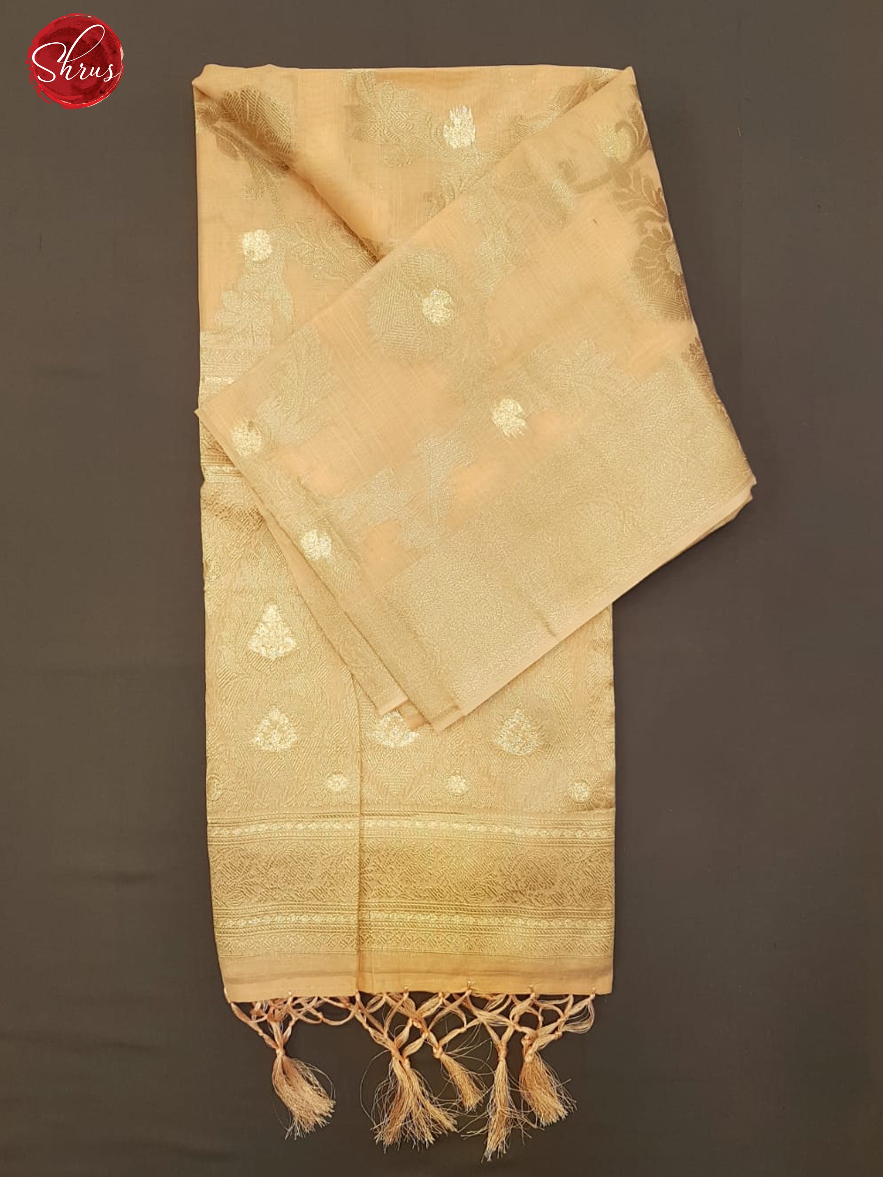 Peach(Single Tone)-Art Linen with zari woven floral brocade on the body &Zari Border - Shop on ShrusEternity.com