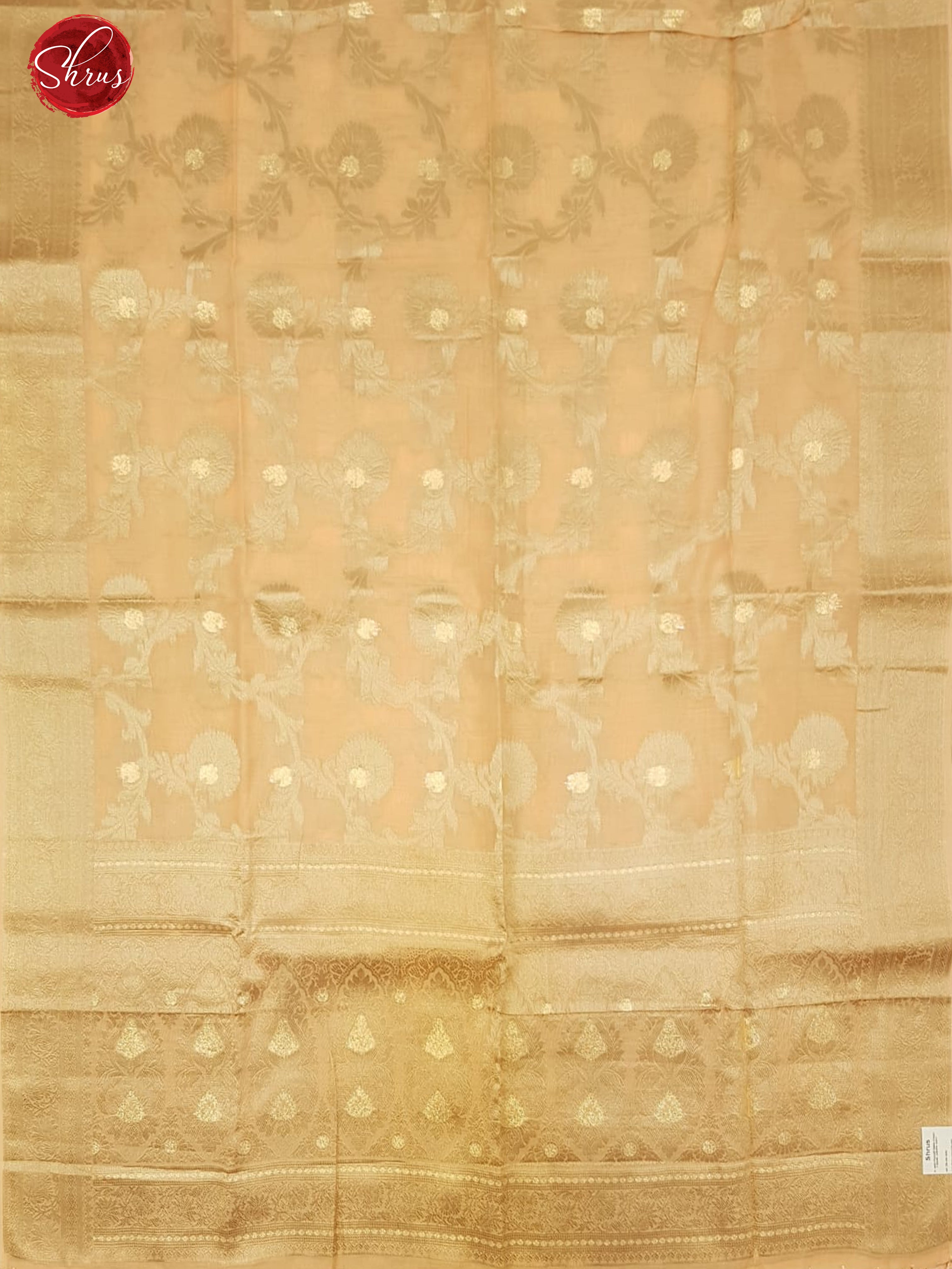 Peach(Single Tone)-Art Linen with zari woven floral brocade on the body &Zari Border - Shop on ShrusEternity.com
