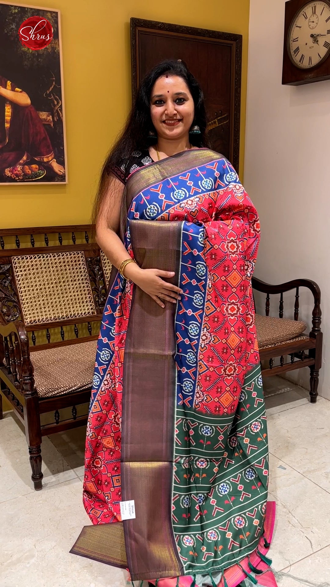 Candy Pink & Green - Semi Ikkat with ikkat floral print on the body & Zari Border - Shop on ShrusEternity.com