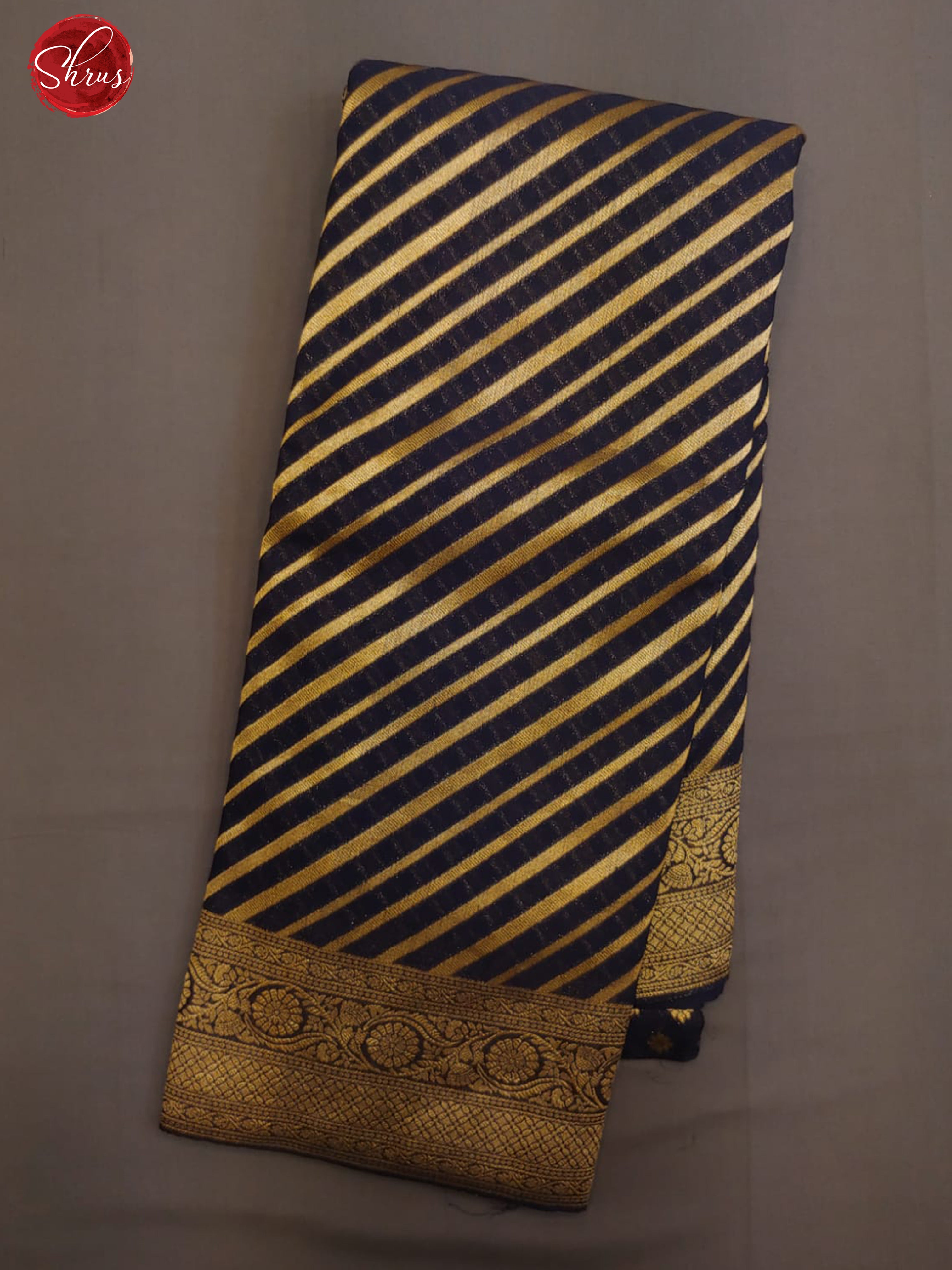 Navy Blue(Single Tone)- Semi Georgette with zari woven Diagonal stripes on the body & Zari woven border - Shop on ShrusEternity.com