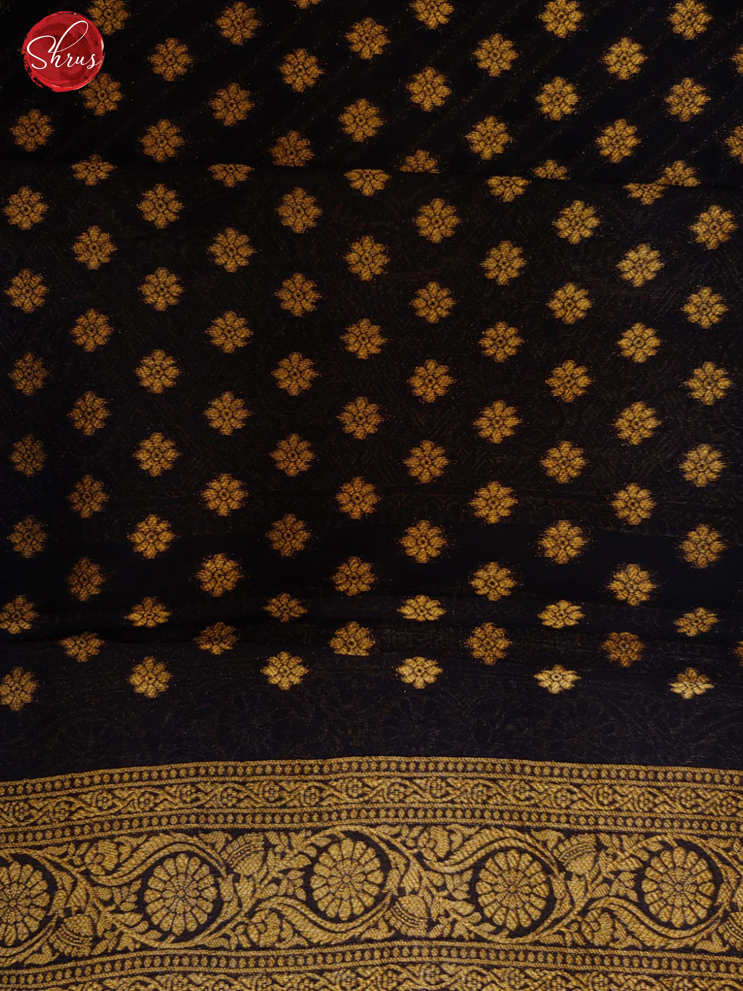 Navy Blue(Single Tone)- Semi Georgette with zari woven Diagonal stripes on the body & Zari woven border - Shop on ShrusEternity.com